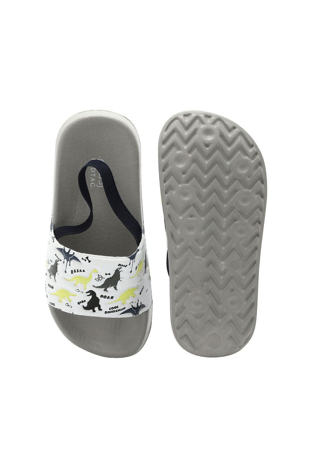 Redtag-White-Dinosaur-Print-Slide-With-Backstrap-BOY-Flip-Flops,-Category:Flip-Flops,-Colour:White,-Deals:New-In,-Filter:Boys-Footwear-(3-to-5-Yrs),-N/A,-New-In-BOY-FOO,-Non-Sale,-S23A,-Section:Boys-(0-to-14Yrs)-Boys-3 to 5 Years