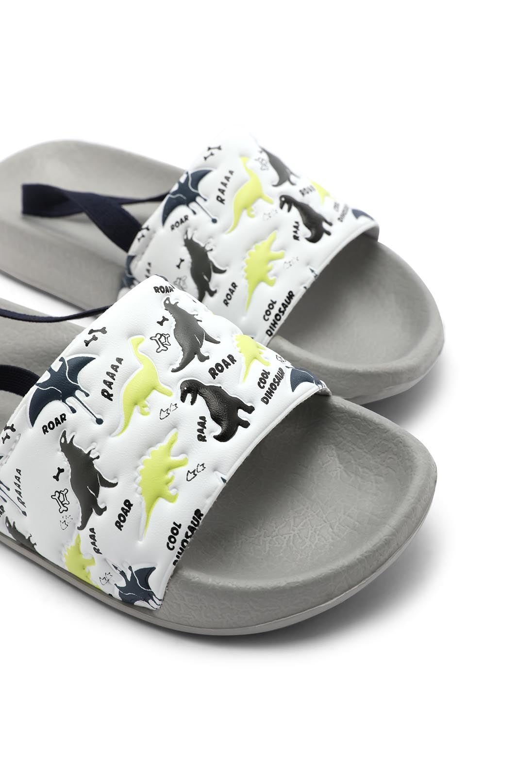 Redtag-White-Dinosaur-Print-Slide-With-Backstrap-BOY-Flip-Flops,-Category:Flip-Flops,-Colour:White,-Deals:New-In,-Filter:Boys-Footwear-(3-to-5-Yrs),-N/A,-New-In-BOY-FOO,-Non-Sale,-S23A,-Section:Boys-(0-to-14Yrs)-Boys-3 to 5 Years