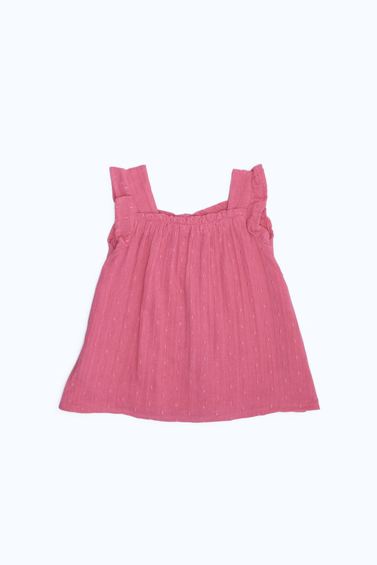 Redtag-Girls-Pink-Dobby-Flutter-Sleeves-Blouse-Category:Blouses,-Colour:Apricot,-Deals:New-In,-Dept:Girls,-Filter:Infant-Girls-(3-to-24-Mths),-ING-Blouses,-New-In-ING-APL,-Non-Sale,-S23B,-Section:Girls-(0-to-14Yrs)-Infant-Girls-3 to 24 Months