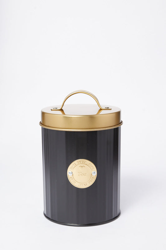 Redtag-Black-Round-Tea-Canister-Category:Canisters-And-Jars,-Colour:Black,-Deals:New-In,-Dept:Home,-Filter:Home-Dining,-HMW-DIN-Storage,-New-In-HMW-DIN,-Non-Sale,-S23A,-Section:Homewares-Home-Dining-