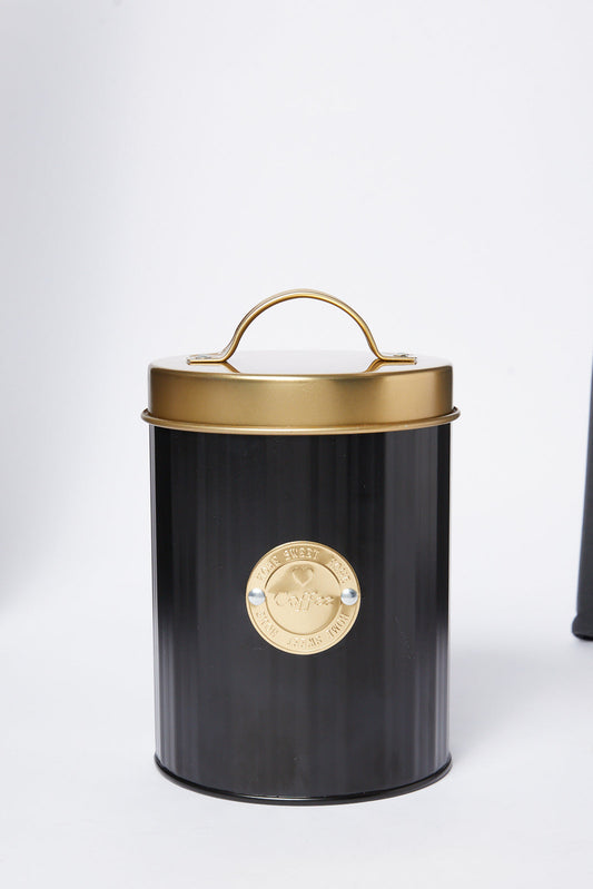 Redtag-Black-Round-Coffee-Canister-Category:Canisters-And-Jars,-Colour:Black,-Deals:New-In,-Dept:Home,-Filter:Home-Dining,-HMW-DIN-Storage,-New-In-HMW-DIN,-Non-Sale,-S23A,-Section:Homewares-Home-Dining-