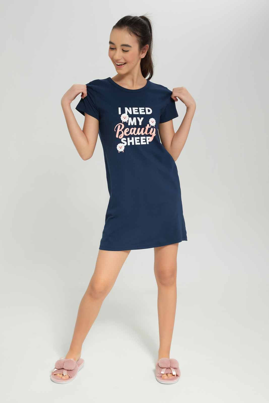Redtag-Girls-Navy-Nightdress-Category:Nightshirts,-Colour:Navy,-Deals:New-In,-Dept:Girls,-Filter:Senior-Girls-(8-to-14-Yrs),-GSR-Nightshirts,-New-In-GSR-APL,-Non-Sale,-S23A,-Section:Girls-(0-to-14Yrs)-Senior-Girls-9 to 14 Years