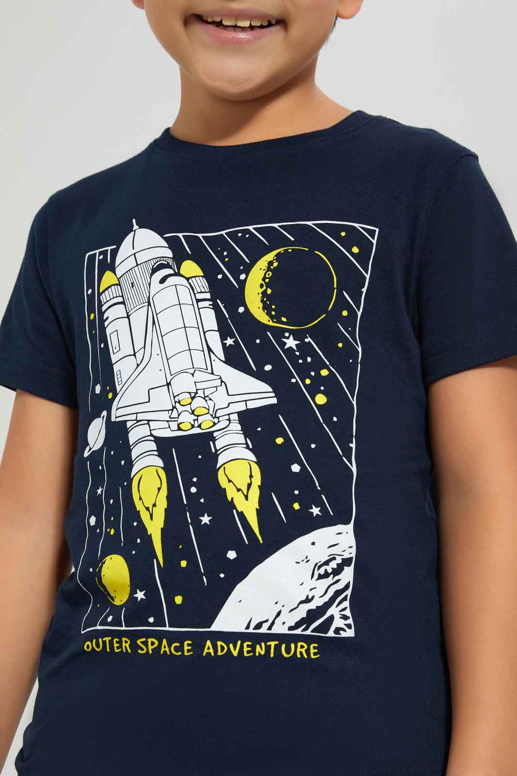 Redtag-Boys-Navy-Space-Short-Sleeve-Graphic-T-Shirt-BOY-T-Shirts,-Category:T-Shirts,-Colour:Navy,-Deals:New-In,-Dept:Boys,-Filter:Boys-(2-to-8-Yrs),-New-In-BOY-APL,-Non-Sale,-S23A,-Section:Boys-(0-to-14Yrs),-TBL-Boys-2 to 8 Years