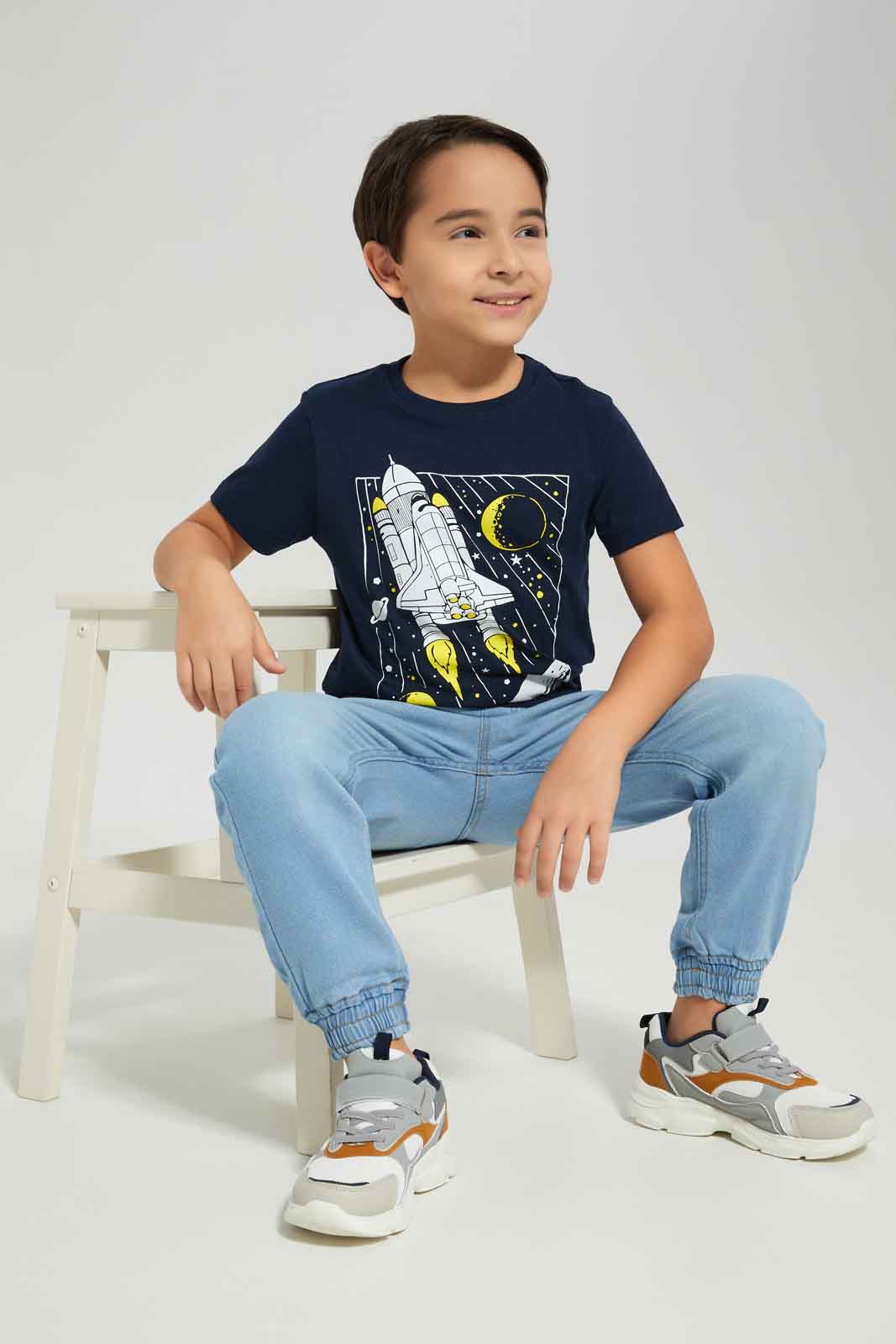 Redtag-Boys-Navy-Space-Short-Sleeve-Graphic-T-Shirt-BOY-T-Shirts,-Category:T-Shirts,-Colour:Navy,-Deals:New-In,-Dept:Boys,-Filter:Boys-(2-to-8-Yrs),-New-In-BOY-APL,-Non-Sale,-S23A,-Section:Boys-(0-to-14Yrs),-TBL-Boys-2 to 8 Years