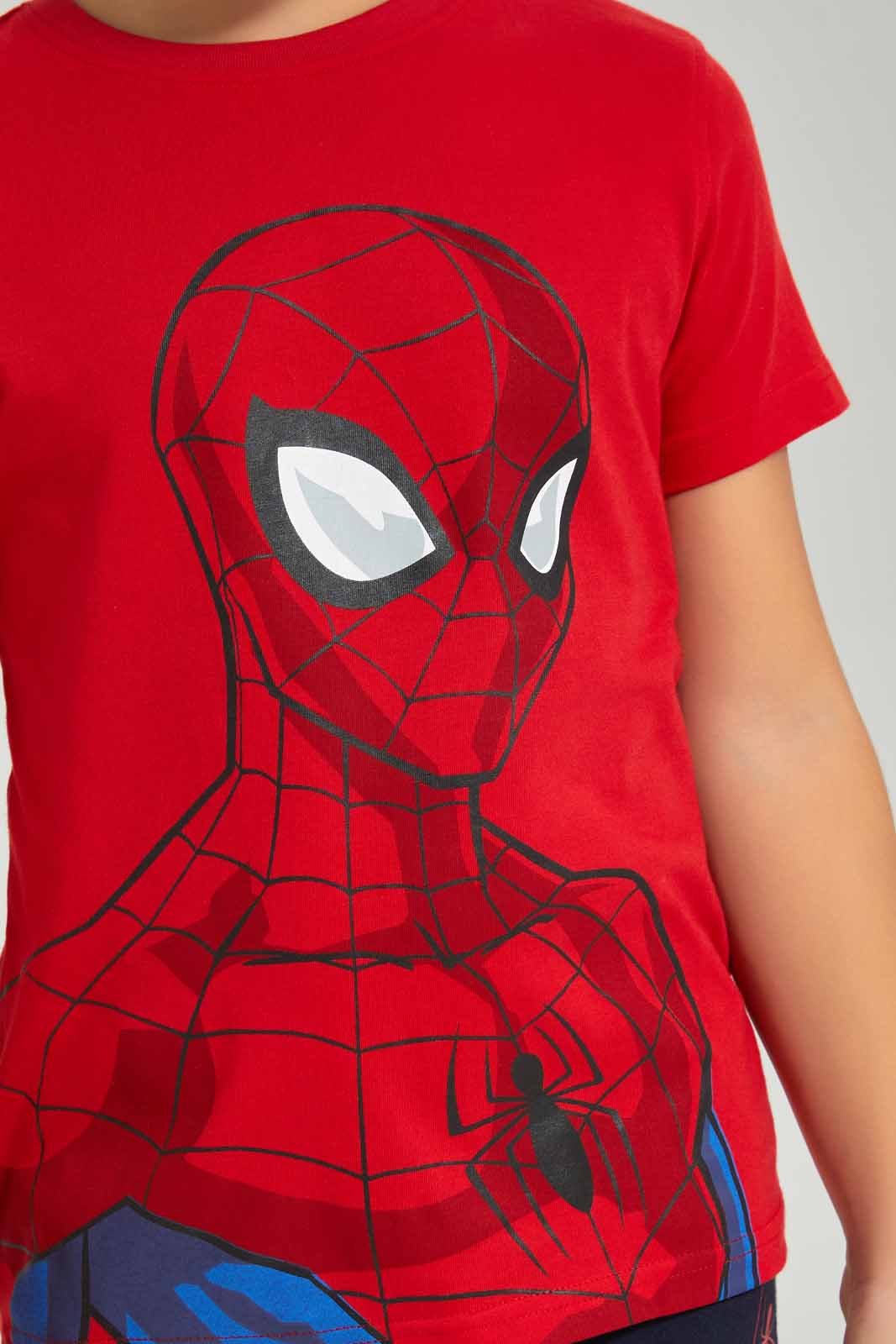 Redtag-Boys-Red-Spiderman-T-Shirt-And-Shorts-Pyjama-Set-BOY-Pyjama-Sets,-Category:Pyjama-Sets,-CHA,-Colour:Red,-Deals:New-In,-Dept:Boys,-Filter:Boys-(2-to-8-Yrs),-New-In-BOY-APL,-Non-Sale,-S23A,-Section:Boys-(0-to-14Yrs)-Boys-2 to 8 Years
