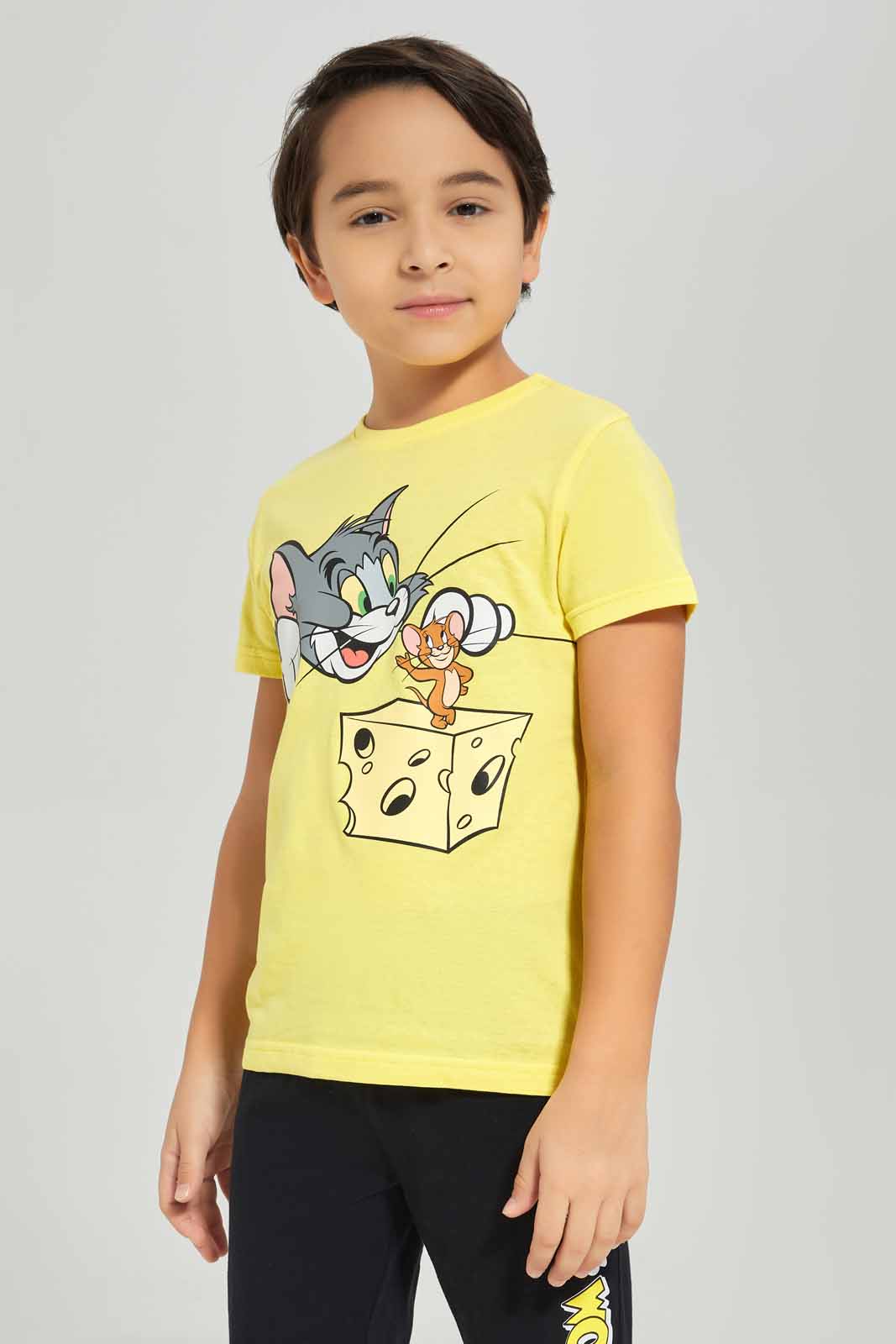 Redtag-Boys-Yellow-Tom-And-Jerry-T-Shirt-And-Shorts-Pyjama-Set-BOY-Pyjama-Sets,-Category:Pyjama-Sets,-Colour:Yellow,-Deals:New-In,-Dept:Boys,-Filter:Boys-(2-to-8-Yrs),-New-In-BOY-APL,-Non-Sale,-S23A,-Section:Boys-(0-to-14Yrs)-Boys-2 to 8 Years
