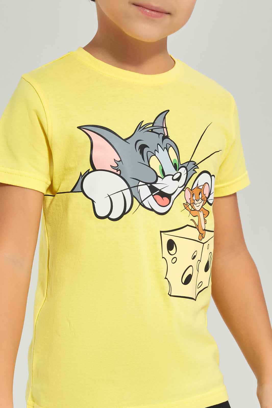 Redtag-Boys-Yellow-Tom-And-Jerry-T-Shirt-And-Shorts-Pyjama-Set-BOY-Pyjama-Sets,-Category:Pyjama-Sets,-Colour:Yellow,-Deals:New-In,-Dept:Boys,-Filter:Boys-(2-to-8-Yrs),-New-In-BOY-APL,-Non-Sale,-S23A,-Section:Boys-(0-to-14Yrs)-Boys-2 to 8 Years