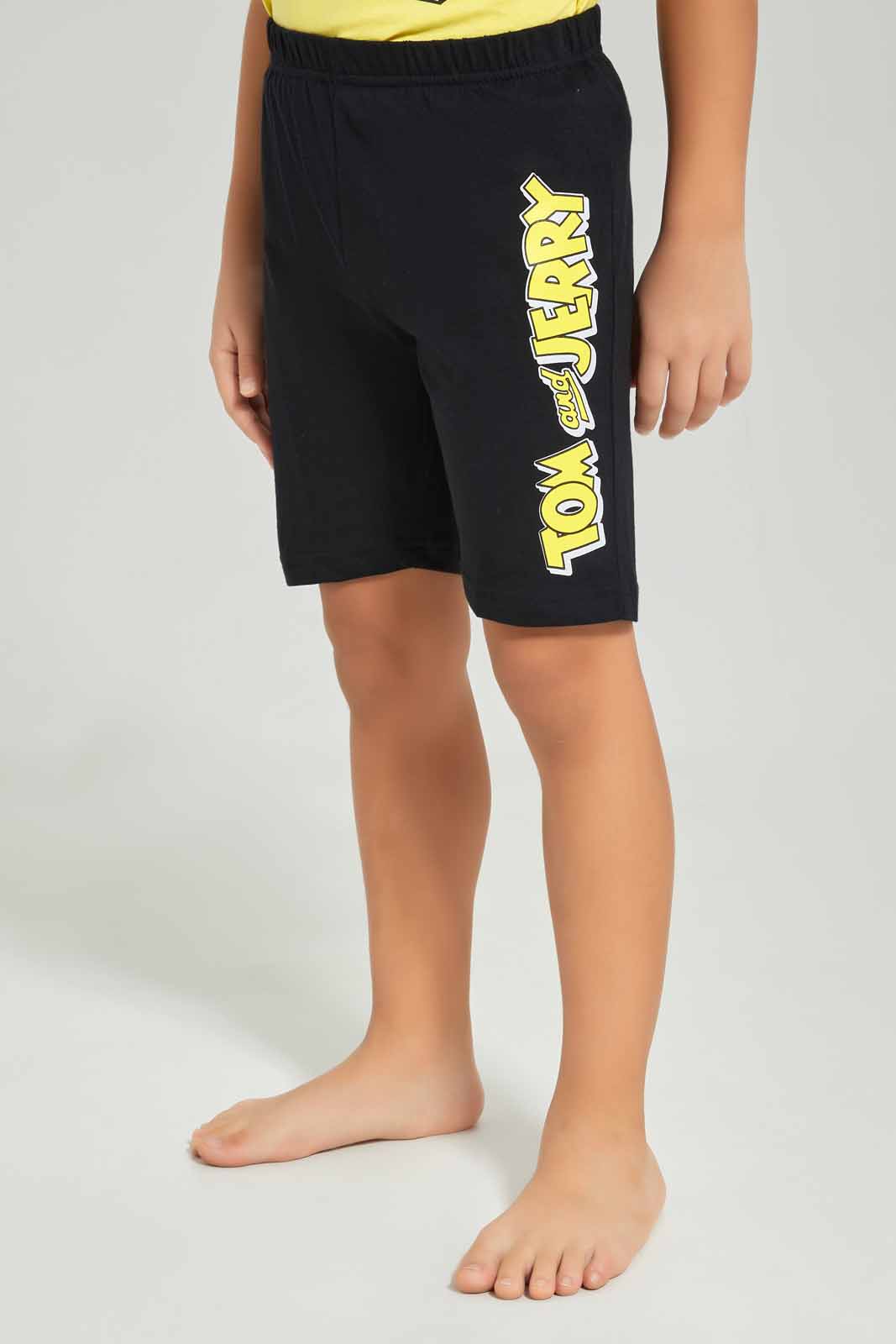 Redtag-Boys-Yellow-Tom-And-Jerry-T-Shirt-And-Shorts-Pyjama-Set-BOY-Pyjama-Sets,-Category:Pyjama-Sets,-Colour:Yellow,-Deals:New-In,-Dept:Boys,-Filter:Boys-(2-to-8-Yrs),-New-In-BOY-APL,-Non-Sale,-S23A,-Section:Boys-(0-to-14Yrs)-Boys-2 to 8 Years