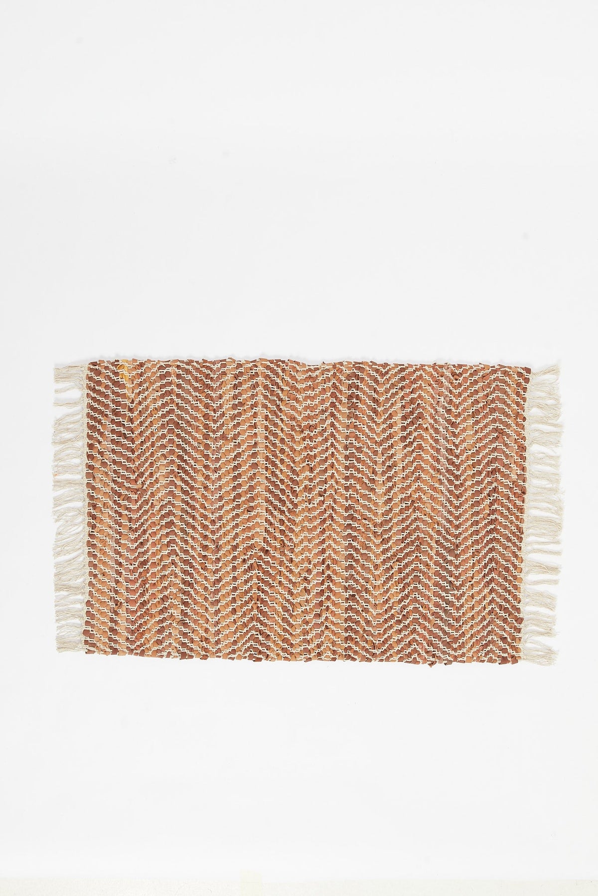Redtag-Brown-Leather-Herringbone-Dhurrie-Category:Rugs,-Colour:Brown,-Deals:New-In,-Dept:Home,-Filter:Home-Decor,-HMW-HOM-Rugs-&-Door-Mats,-New-In-HMW-HOM,-Non-Sale,-S23B,-Section:Homewares-Home-Decor-