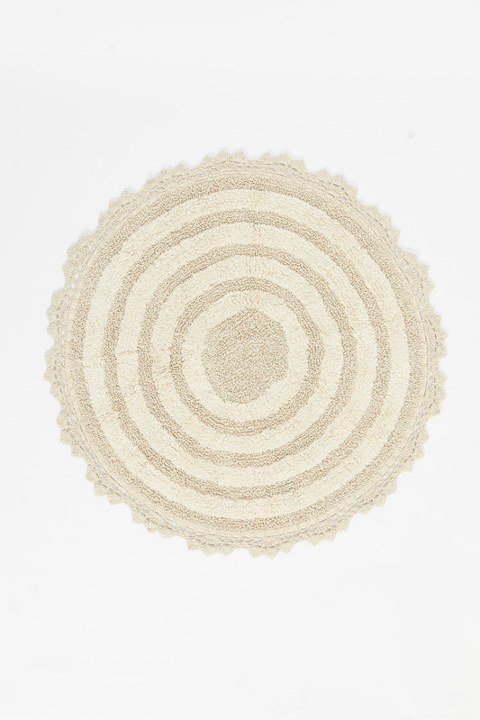 Redtag-Creme-Cotton-Tufted-Crochet-Round-Dhurrie-Category:Rugs,-Colour:Cream,-Deals:New-In,-Dept:Home,-Filter:Home-Decor,-HMW-HOM-Rugs-&-Door-Mats,-New-In-HMW-HOM,-Non-Sale,-S23B,-Section:Homewares-Home-Decor-