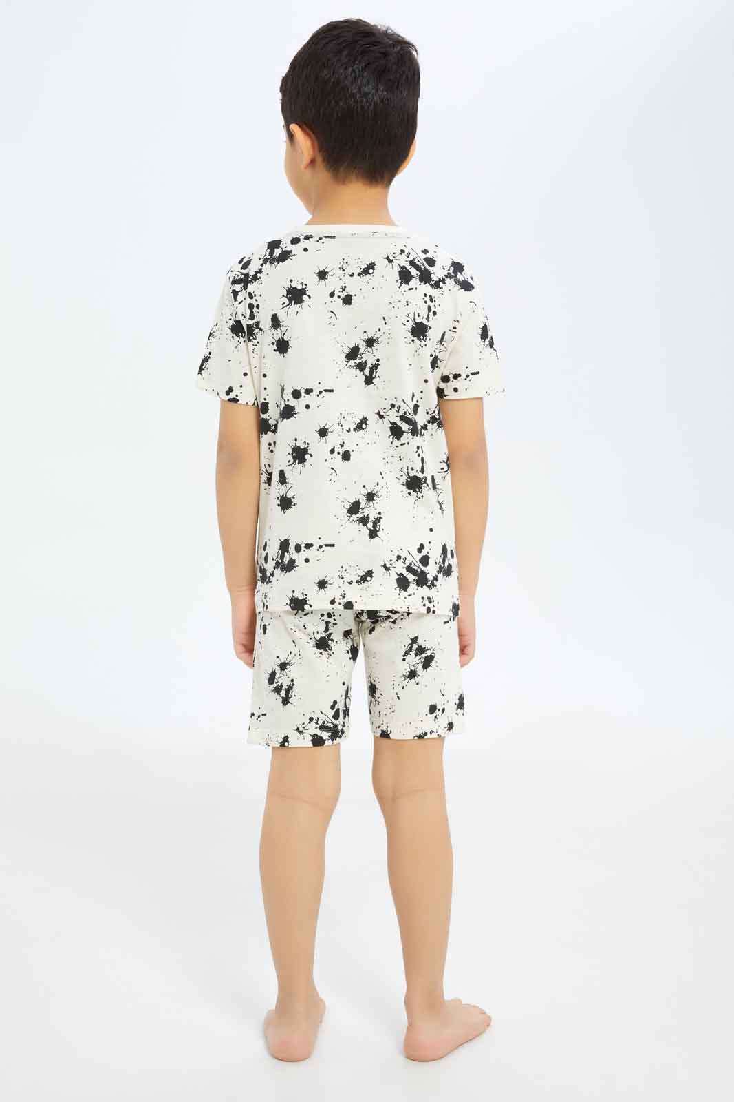 Redtag-Boys-Beige-Splat-Print-Pyjama-Set-BOY-Pyjama-Sets,-Category:Pyjama-Sets,-Colour:Beige,-Deals:New-In,-Dept:Boys,-Filter:Boys-(2-to-8-Yrs),-New-In-BOY-APL,-Non-Sale,-S23A,-Section:Boys-(0-to-14Yrs)-Boys-2 to 8 Years