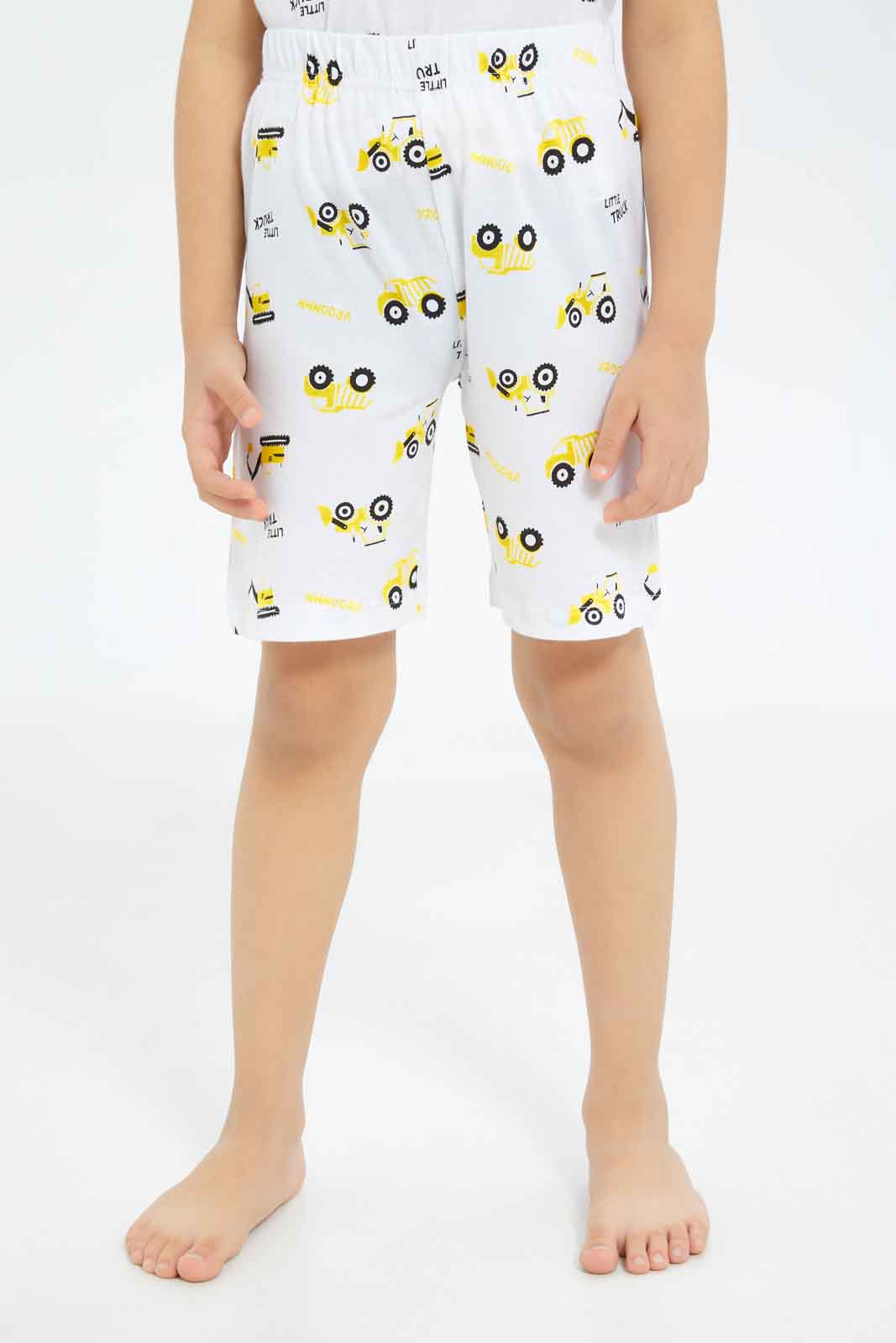 Redtag-Boys-White-Truck-Aop-Pyjama-Set-BOY-Pyjama-Sets,-Category:Pyjama-Sets,-Colour:White,-Deals:New-In,-Dept:Boys,-Filter:Boys-(2-to-8-Yrs),-New-In-BOY-APL,-Non-Sale,-S23A,-Section:Boys-(0-to-14Yrs)-Boys-2 to 8 Years