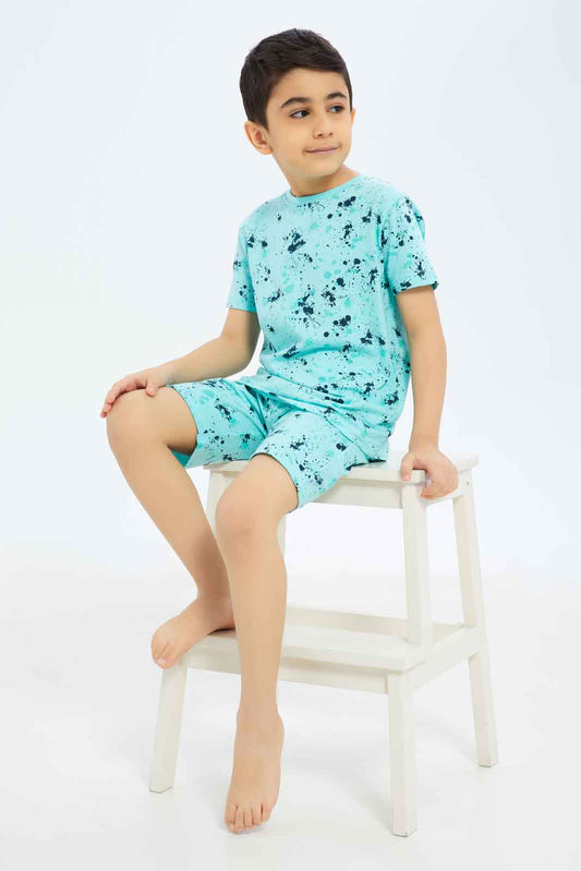 Redtag-Boys-Mint-Splat-Print-Pyjama-Set-BOY-Pyjama-Sets,-Category:Pyjama-Sets,-Colour:Mint,-Deals:New-In,-Dept:Boys,-Filter:Boys-(2-to-8-Yrs),-New-In-BOY-APL,-Non-Sale,-S23A,-Section:Boys-(0-to-14Yrs)-Boys-2 to 8 Years