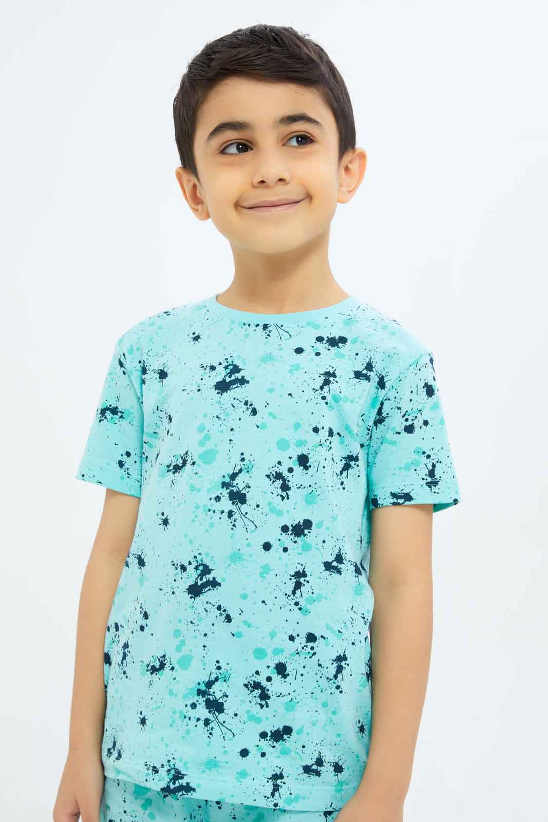 Redtag-Boys-Mint-Splat-Print-Pyjama-Set-BOY-Pyjama-Sets,-Category:Pyjama-Sets,-Colour:Mint,-Deals:New-In,-Dept:Boys,-Filter:Boys-(2-to-8-Yrs),-New-In-BOY-APL,-Non-Sale,-S23A,-Section:Boys-(0-to-14Yrs)-Boys-2 to 8 Years