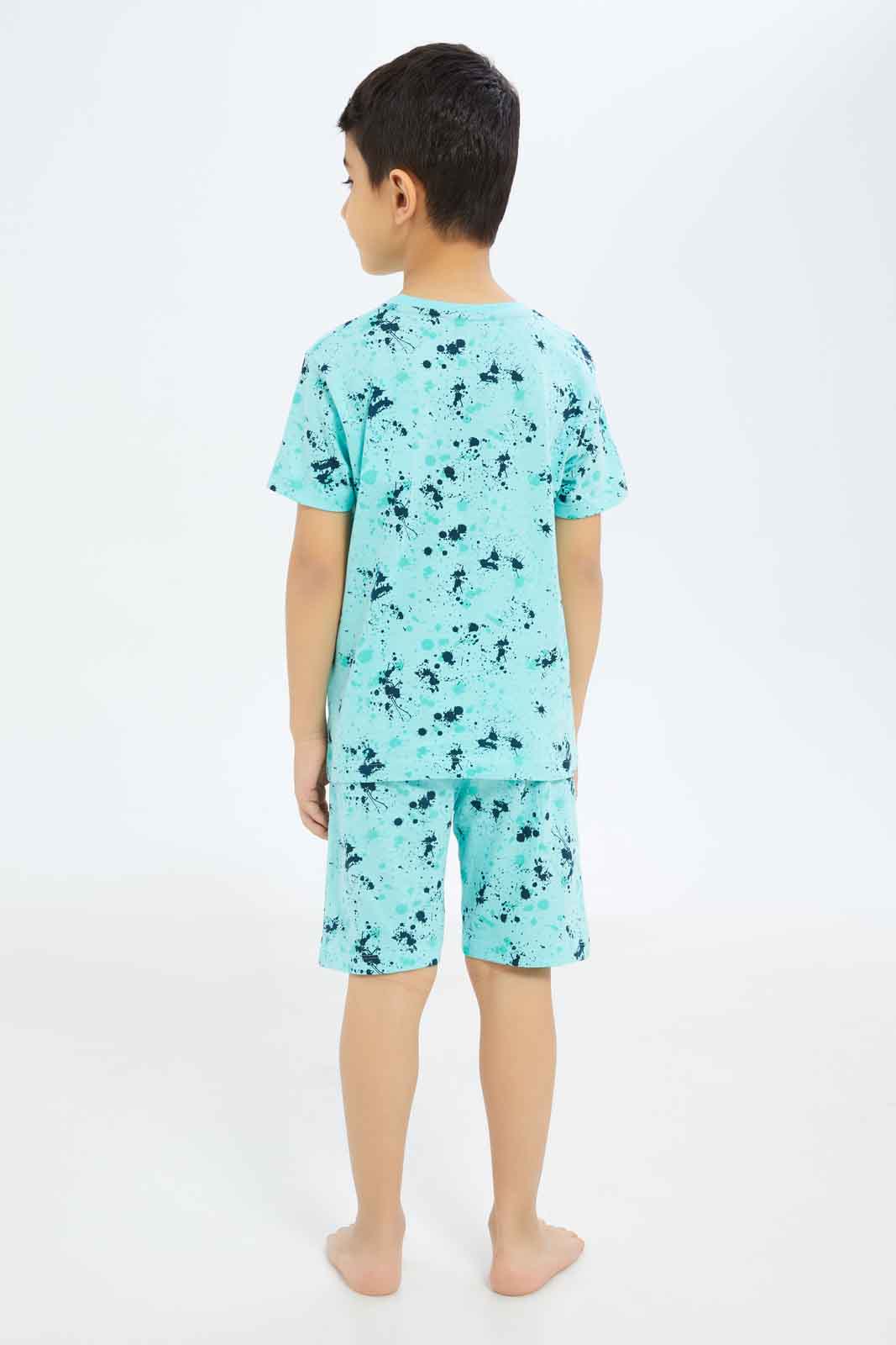 Redtag-Boys-Mint-Splat-Print-Pyjama-Set-BOY-Pyjama-Sets,-Category:Pyjama-Sets,-Colour:Mint,-Deals:New-In,-Dept:Boys,-Filter:Boys-(2-to-8-Yrs),-New-In-BOY-APL,-Non-Sale,-S23A,-Section:Boys-(0-to-14Yrs)-Boys-2 to 8 Years