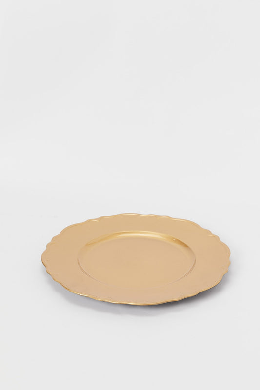 Redtag-Gold-Charger-Plate-Category:Plates,-Colour:Gold,-Deals:New-In,-Dept:Home,-Filter:Home-Dining,-H1:HMW,-H2:DIN,-H3:KIS,-H4:ACC,-HMW-DIN-Kitchen-Accessories,-New-In-HMW-DIN,-Non-Sale,-S23B,-Season:S23B,-Section:Homewares-Home-Dining-