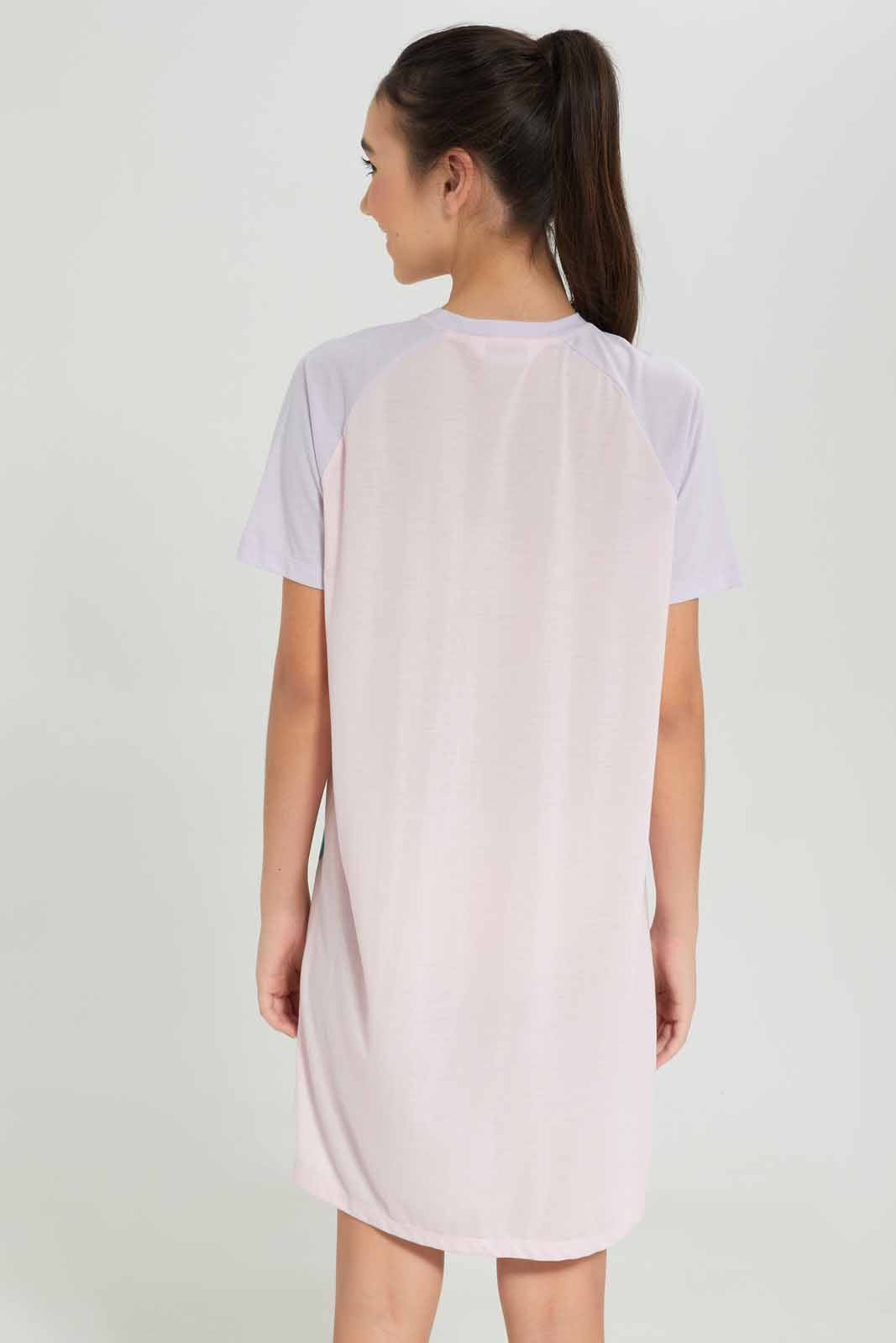 Redtag-Girls-Pink/Purple-Raglan-Nightdress-Category:Nightshirts,-Colour:Assorted,-Deals:New-In,-Dept:Girls,-Filter:Senior-Girls-(8-to-14-Yrs),-GSR-Nightshirts,-New-In-GSR-APL,-Non-Sale,-S23A,-Section:Girls-(0-to-14Yrs)-Senior-Girls-9 to 14 Years