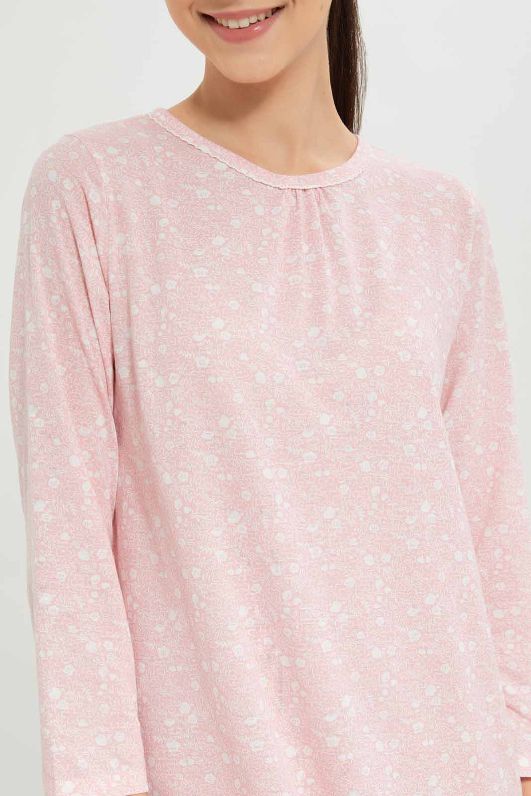 Redtag-Girls-Pink-Floral-Ditsy-Print-Long-Line-Nightdress-Category:Nightshirts,-Colour:Apricot,-Deals:New-In,-Dept:Girls,-Filter:Senior-Girls-(8-to-14-Yrs),-GSR-Nightshirts,-New-In-GSR-APL,-Non-Sale,-S23A,-Section:Girls-(0-to-14Yrs)-Senior-Girls-