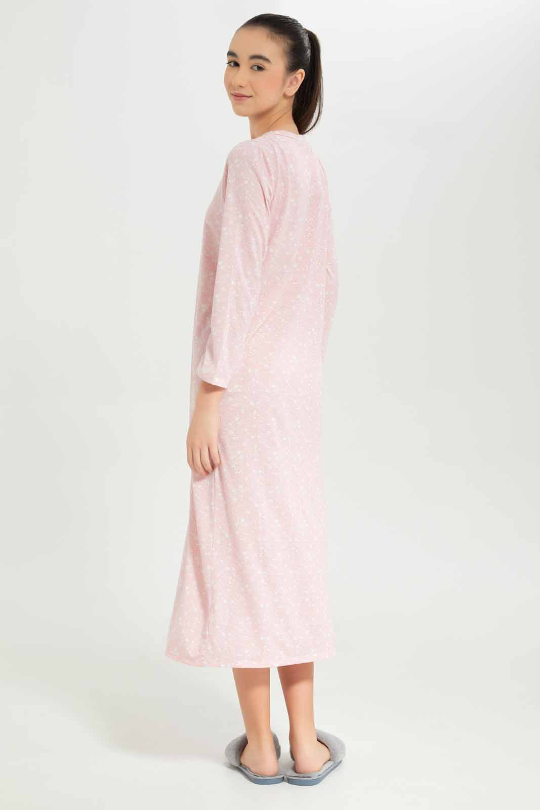 Redtag-Girls-Pink-Floral-Ditsy-Print-Long-Line-Nightdress-Category:Nightshirts,-Colour:Apricot,-Deals:New-In,-Dept:Girls,-Filter:Senior-Girls-(8-to-14-Yrs),-GSR-Nightshirts,-New-In-GSR-APL,-Non-Sale,-S23A,-Section:Girls-(0-to-14Yrs)-Senior-Girls-