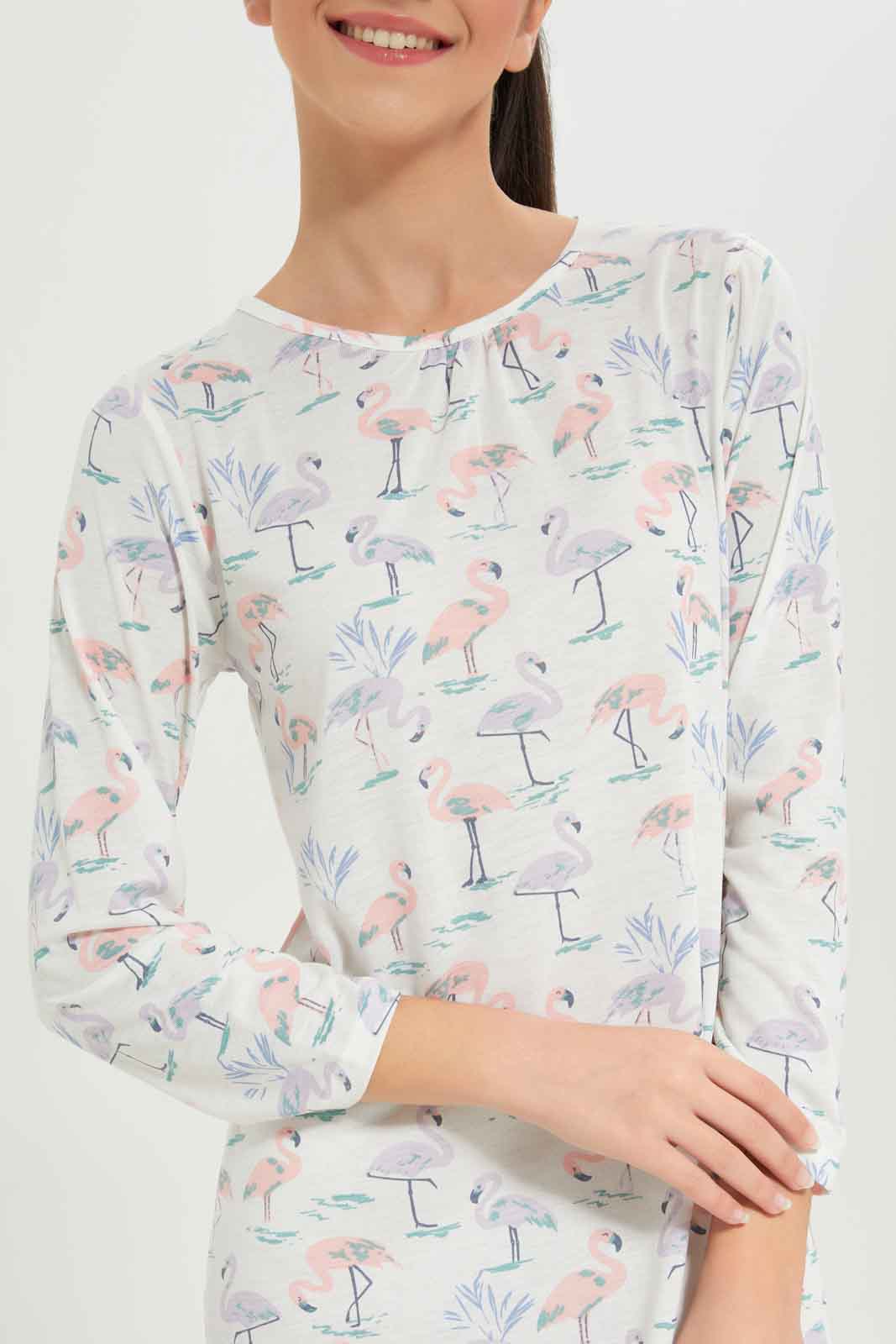 Redtag-Girls-White-Flamingo-Long-Line-Nightdress-Category:Nightshirts,-Colour:White,-Deals:New-In,-Dept:Girls,-Filter:Senior-Girls-(8-to-14-Yrs),-GSR-Nightshirts,-New-In-GSR-APL,-Non-Sale,-S23A,-Section:Girls-(0-to-14Yrs)-Senior-Girls-9 to 14 Years