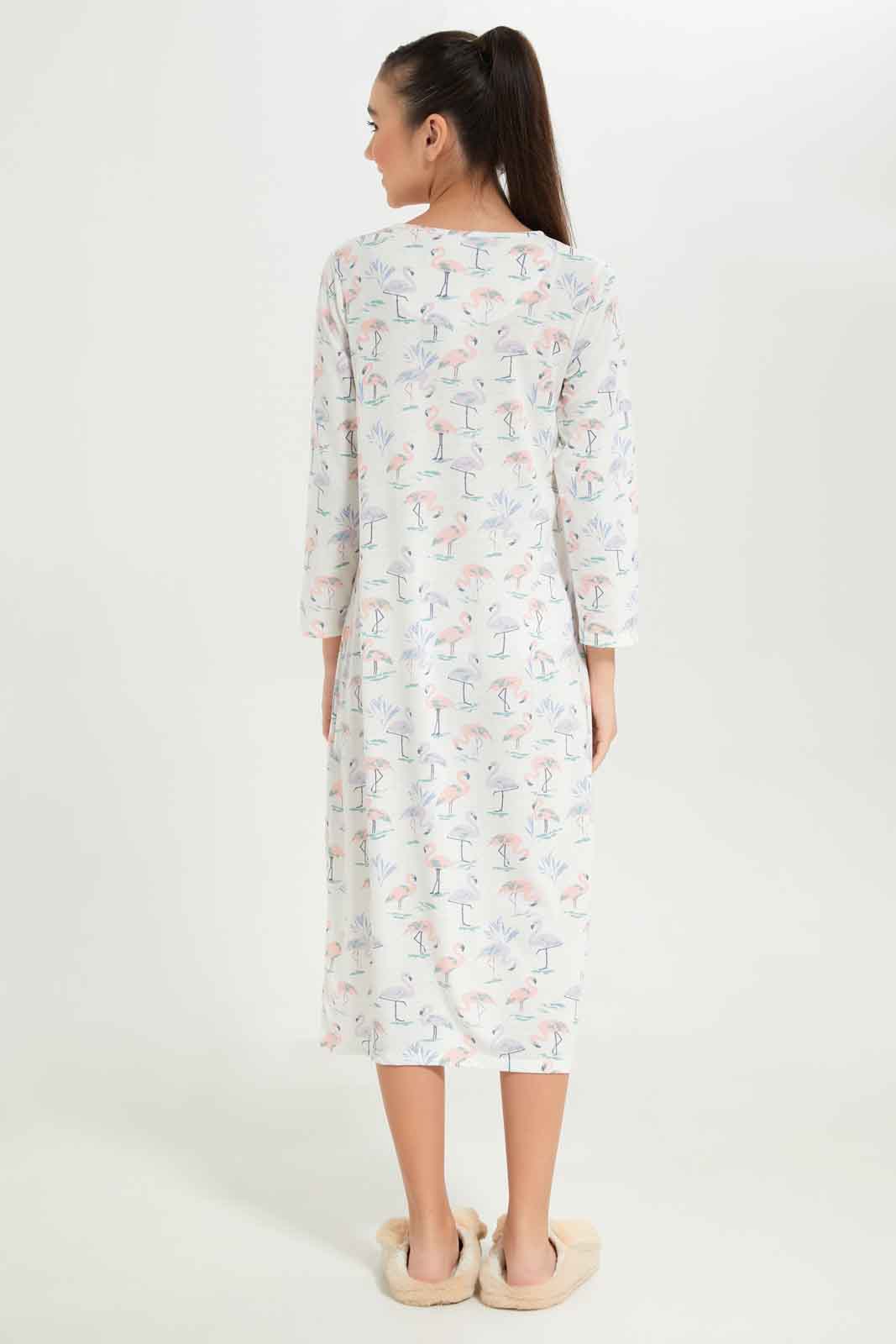 Redtag-Girls-White-Flamingo-Long-Line-Nightdress-Category:Nightshirts,-Colour:White,-Deals:New-In,-Dept:Girls,-Filter:Senior-Girls-(8-to-14-Yrs),-GSR-Nightshirts,-New-In-GSR-APL,-Non-Sale,-S23A,-Section:Girls-(0-to-14Yrs)-Senior-Girls-9 to 14 Years