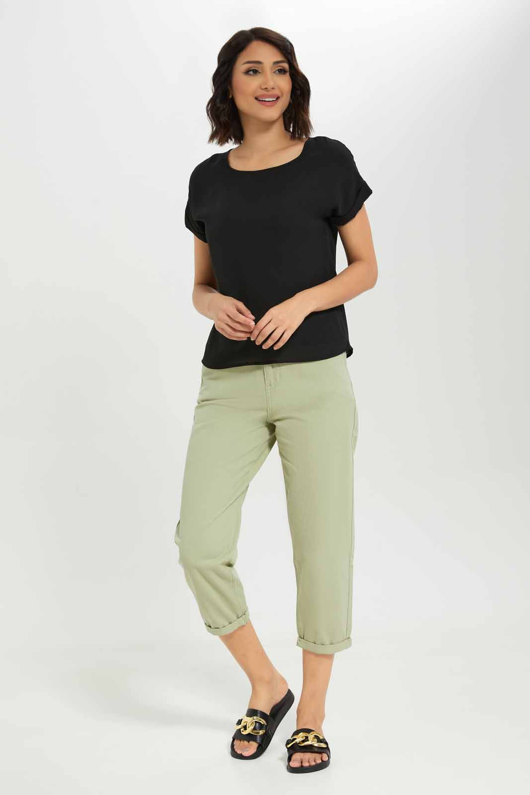 Redtag-Women-Black-Epp-Woven-Tee-Category:Blouses,-Colour:Black,-Deals:New-In,-Dept:Ladieswear,-Filter:Women's-Clothing,-New-In-Women-APL,-Non-Sale,-S23A,-Section:Women,-Women-Blouses-Women's-