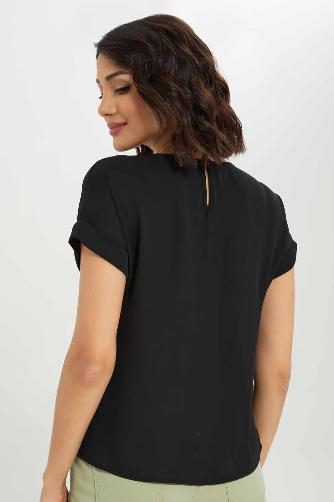 Redtag-Women-Black-Epp-Woven-Tee-Category:Blouses,-Colour:Black,-Deals:New-In,-Dept:Ladieswear,-Filter:Women's-Clothing,-New-In-Women-APL,-Non-Sale,-S23A,-Section:Women,-Women-Blouses-Women's-