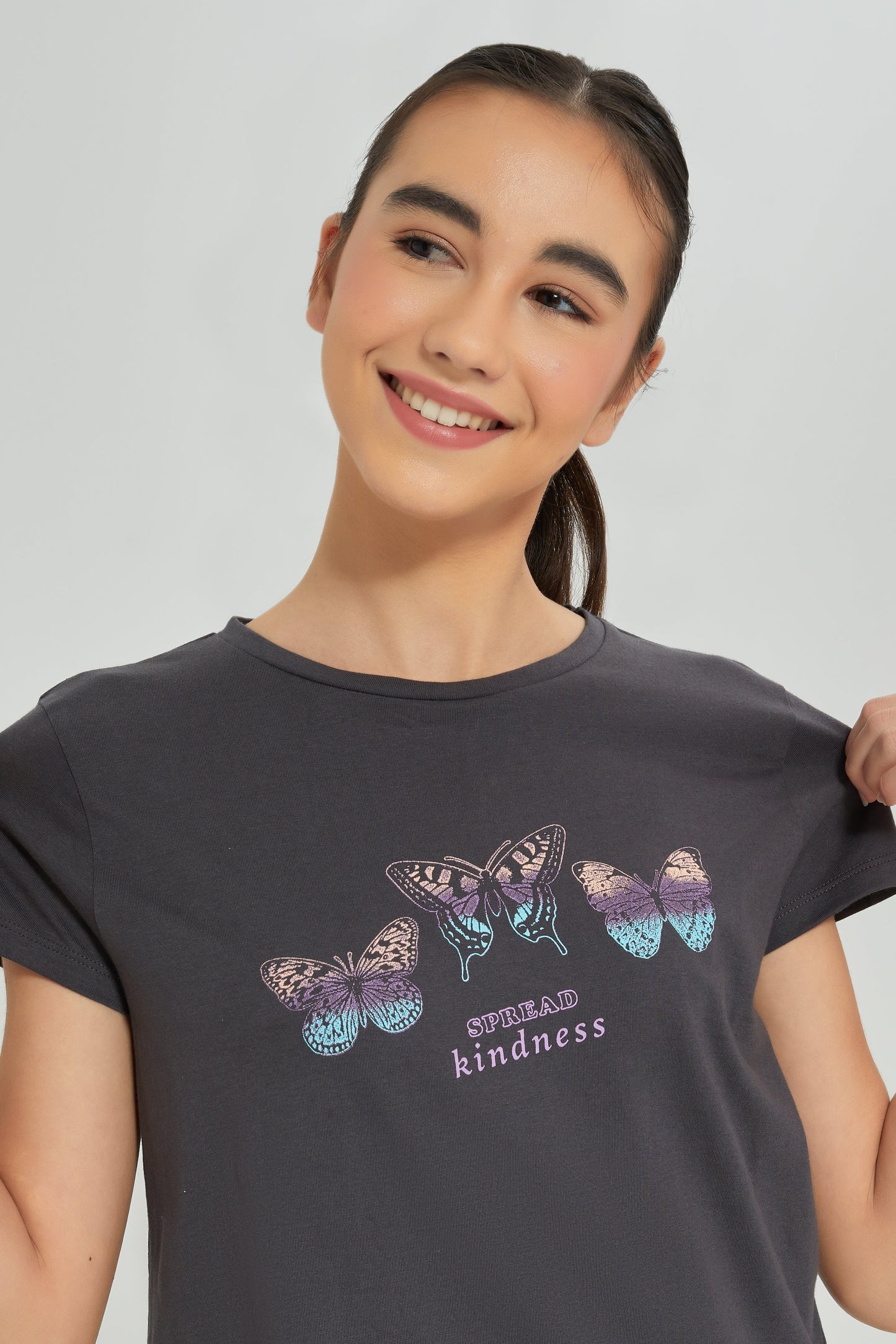 Senior Girls Charcoal Butterfly Print Pyjama Set (2 Piece)