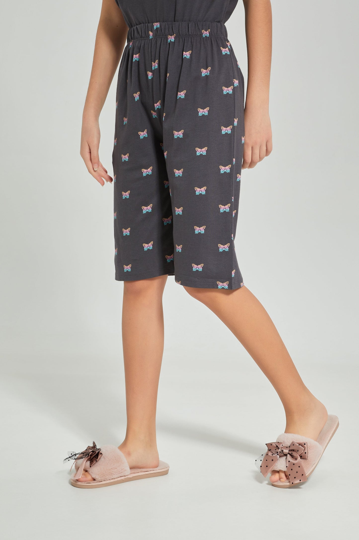 Senior Girls Charcoal Butterfly Print Pyjama Set (2 Piece)