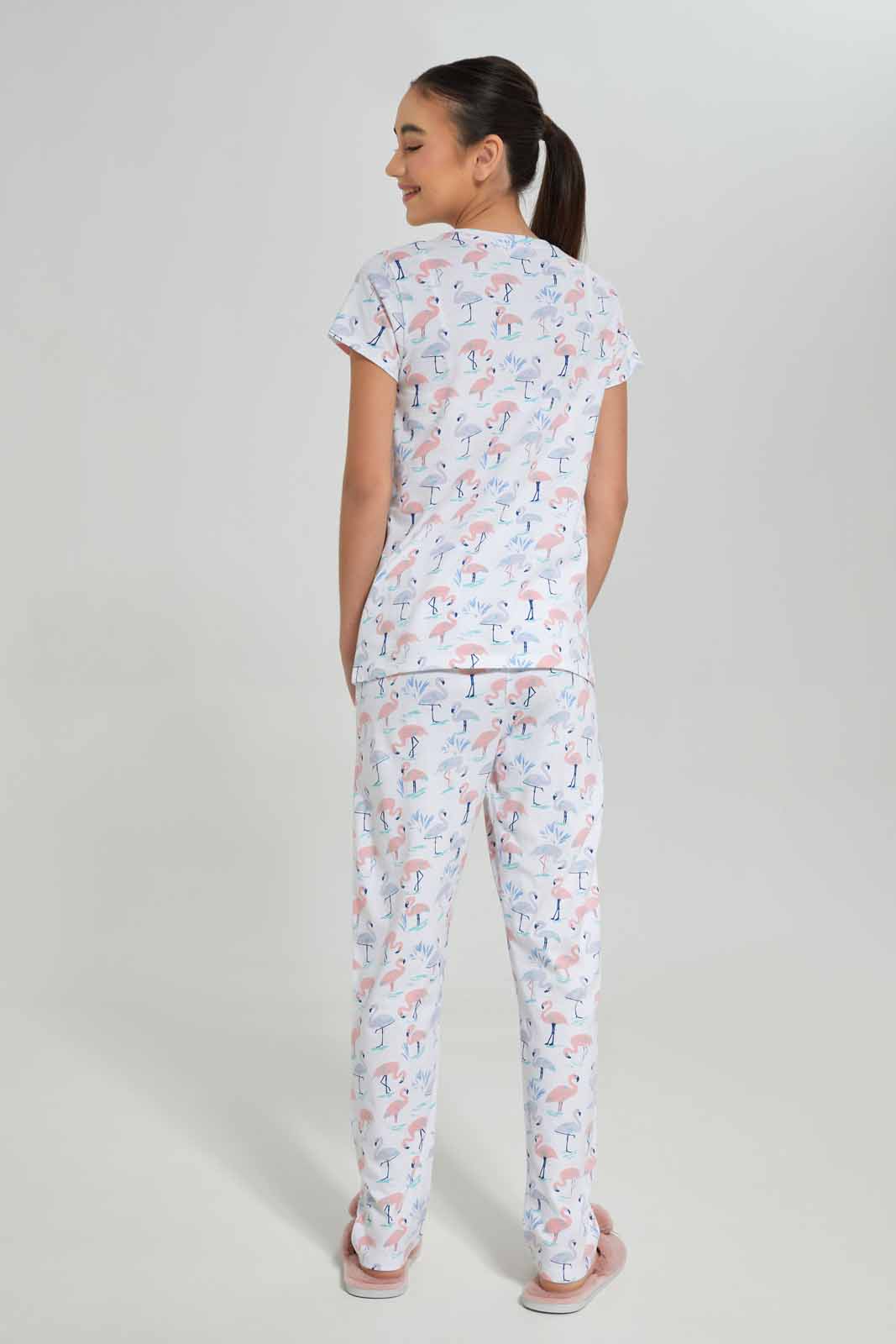 Redtag-Girls-White-Flamingo-Pajama-Sets-Category:Pyjama-Sets,-Colour:White,-Deals:New-In,-Dept:Girls,-Filter:Senior-Girls-(8-to-14-Yrs),-GSR-Pyjama-Sets,-New-In-GSR-APL,-Non-Sale,-S23A,-Section:Girls-(0-to-14Yrs)-Senior-Girls-9 to 14 Years