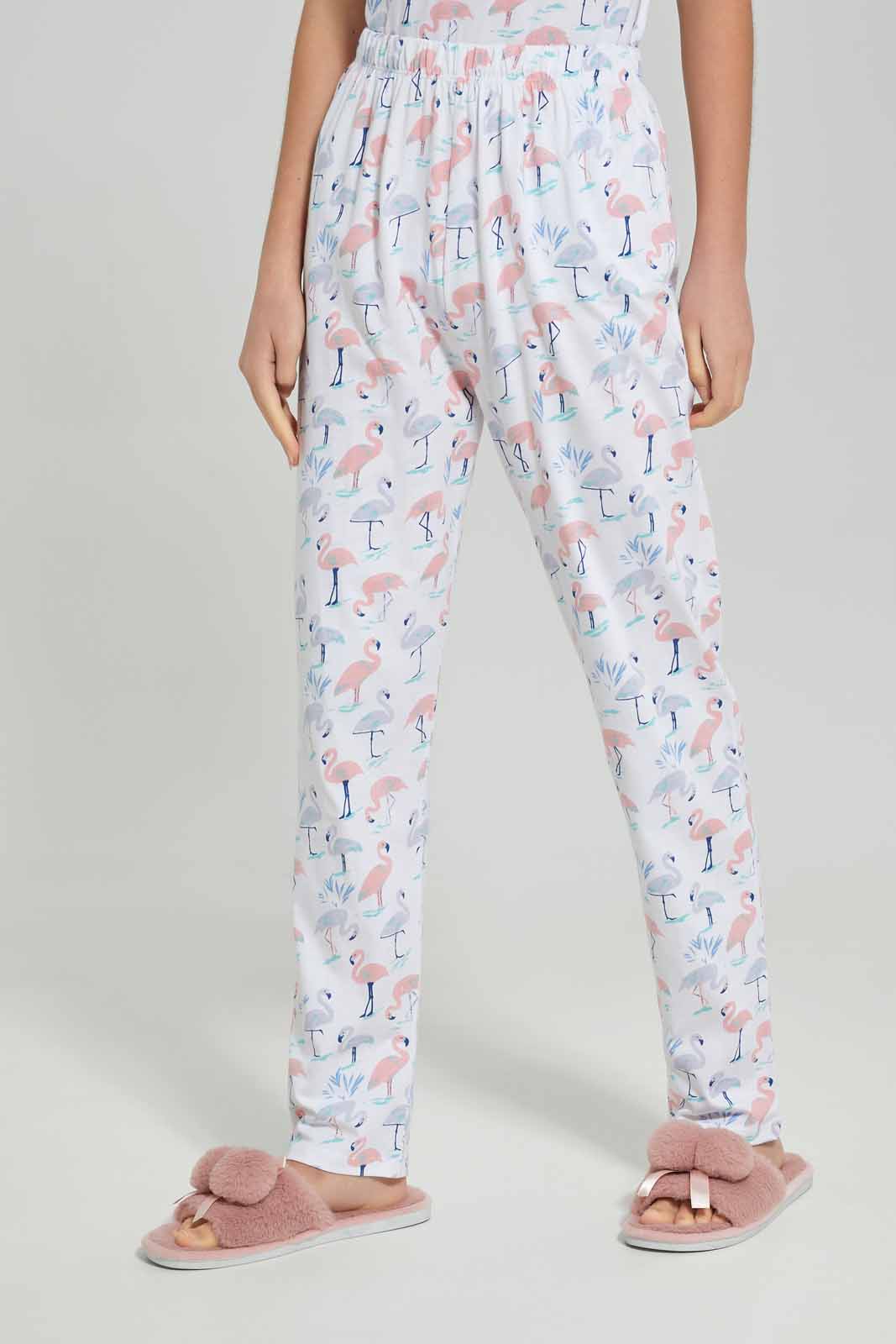Redtag-Girls-White-Flamingo-Pajama-Sets-Category:Pyjama-Sets,-Colour:White,-Deals:New-In,-Dept:Girls,-Filter:Senior-Girls-(8-to-14-Yrs),-GSR-Pyjama-Sets,-New-In-GSR-APL,-Non-Sale,-S23A,-Section:Girls-(0-to-14Yrs)-Senior-Girls-9 to 14 Years