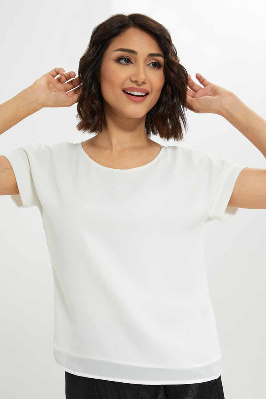 Redtag-Women-White-Epp-Woven-Tee-Category:Blouses,-Colour:White,-Deals:New-In,-Dept:Ladieswear,-Filter:Women's-Clothing,-New-In-Women-APL,-Non-Sale,-S23A,-Section:Women,-Women-Blouses-Women's-