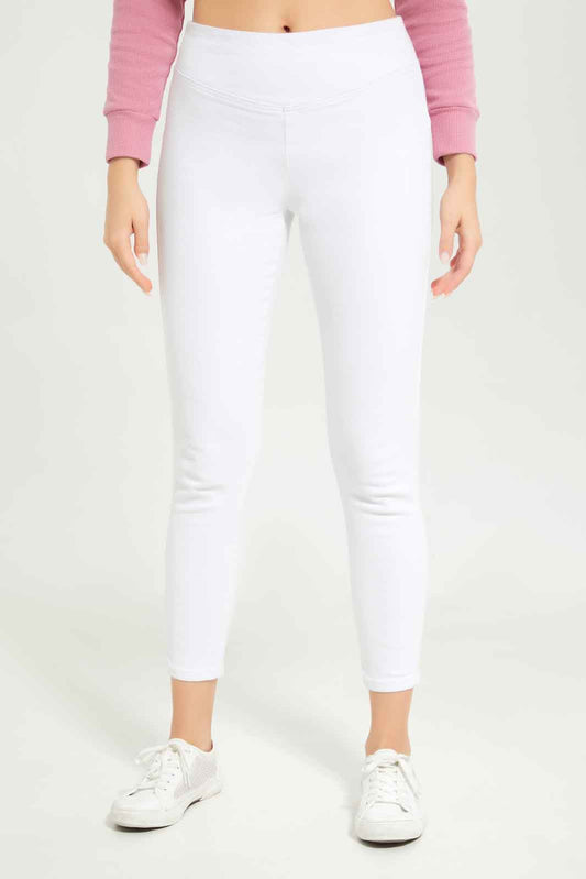 Women White Skinny Mid Waist Jeans
