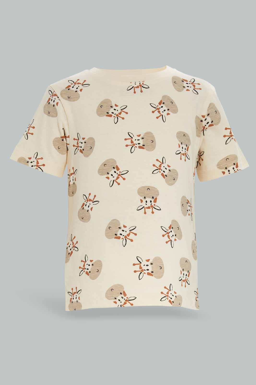 Redtag-Boys-2-Pack-Stone-Giraffe-And-Rust-Aop-Short-Slv-Tshirt-Category:T-Shirts,-Colour:Brown,-Deals:New-In,-Dept:Boys,-Filter:Infant-Boys-(3-to-24-Mths),-INB-T-Shirts,-New-In-INB-APL,-Non-Sale,-S23A,-Section:Boys-(0-to-14Yrs)-Infant-Boys-3 to 24 Months