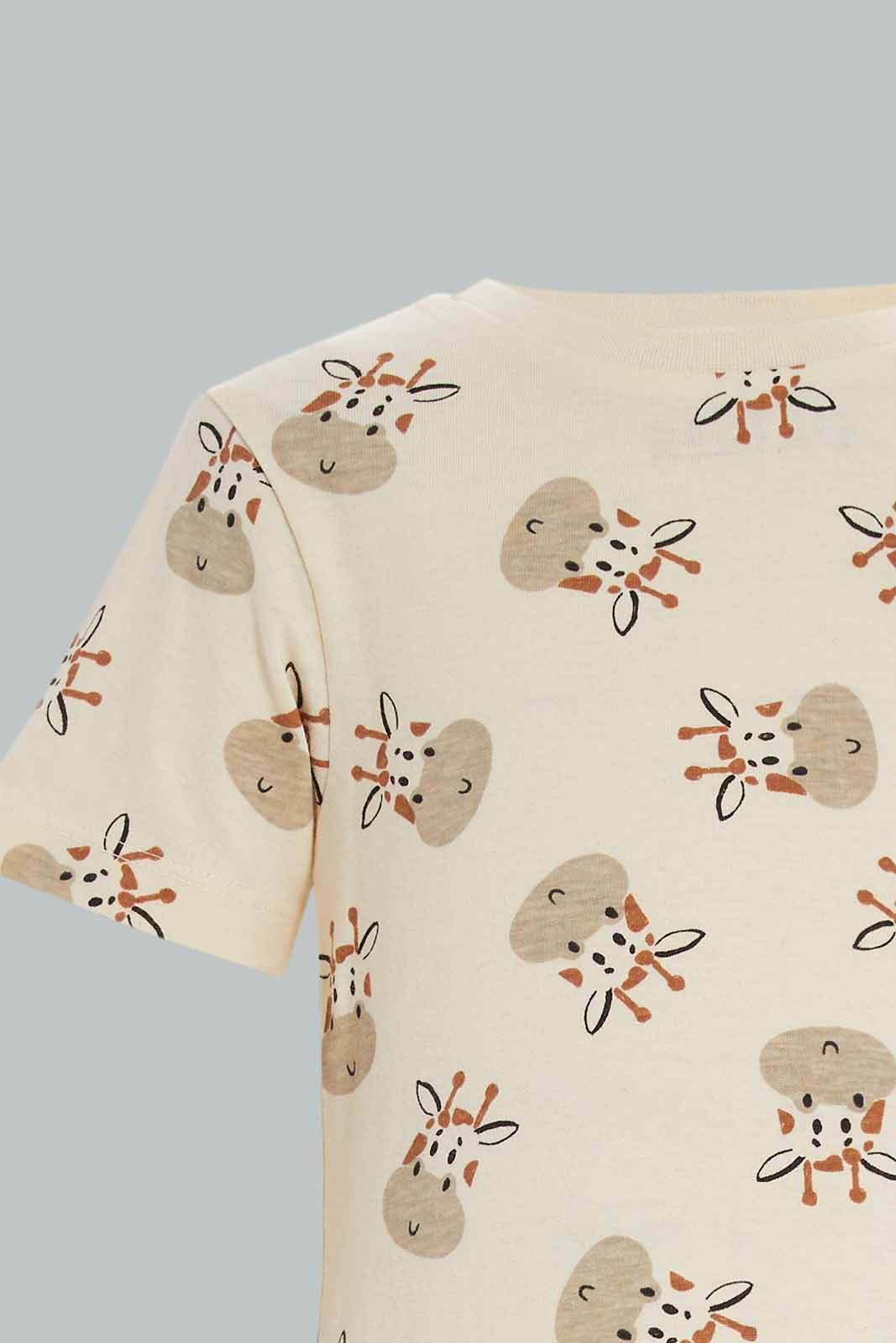 Redtag-Boys-2-Pack-Stone-Giraffe-And-Rust-Aop-Short-Slv-Tshirt-Category:T-Shirts,-Colour:Brown,-Deals:New-In,-Dept:Boys,-Filter:Infant-Boys-(3-to-24-Mths),-INB-T-Shirts,-New-In-INB-APL,-Non-Sale,-S23A,-Section:Boys-(0-to-14Yrs)-Infant-Boys-3 to 24 Months