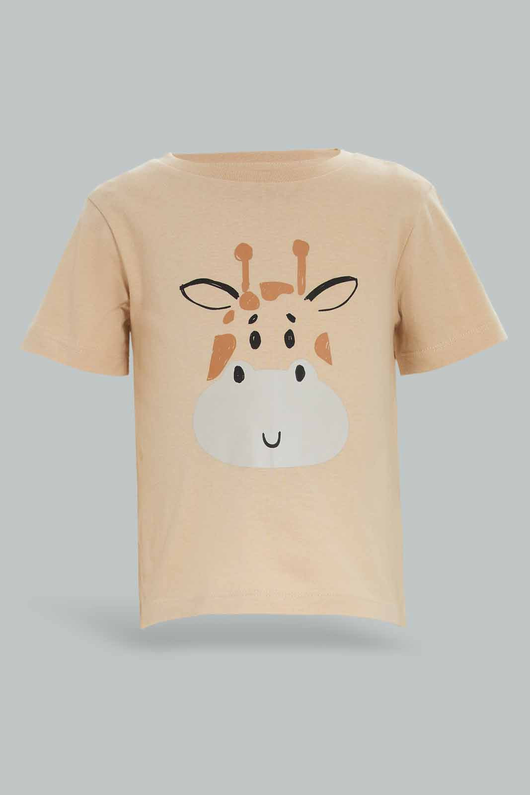 Redtag-Boys-2-Pack-Stone-Giraffe-And-Rust-Aop-Short-Slv-Tshirt-Category:T-Shirts,-Colour:Brown,-Deals:New-In,-Dept:Boys,-Filter:Infant-Boys-(3-to-24-Mths),-INB-T-Shirts,-New-In-INB-APL,-Non-Sale,-S23A,-Section:Boys-(0-to-14Yrs)-Infant-Boys-3 to 24 Months