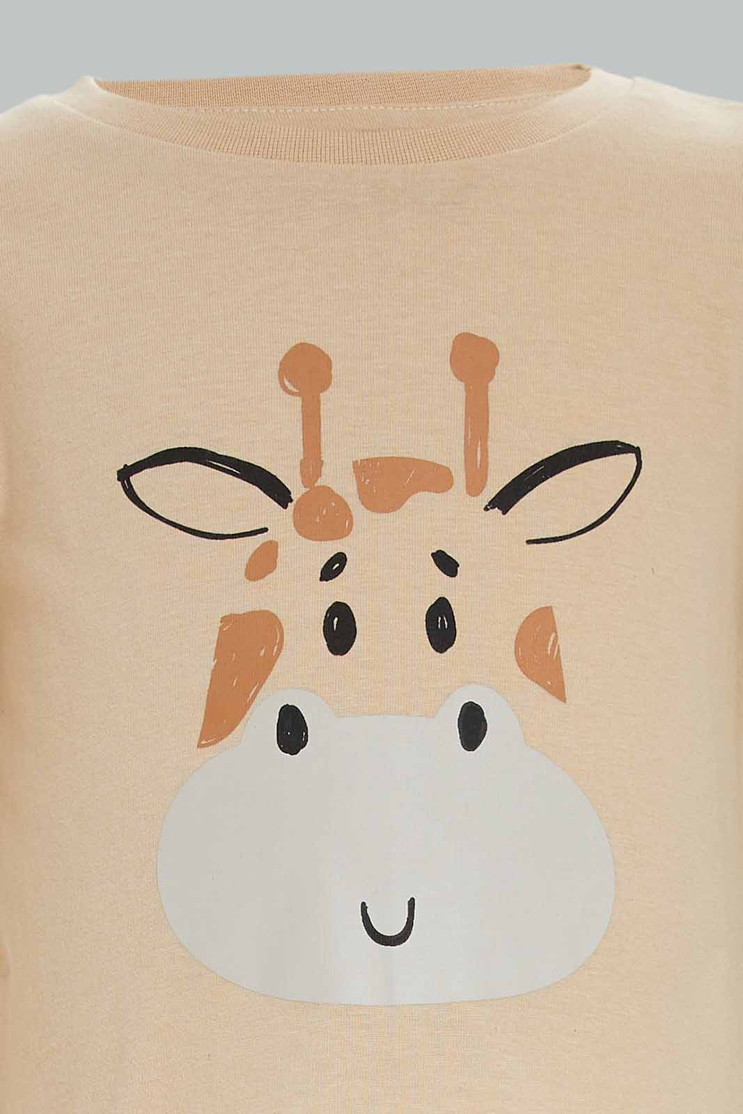 Redtag-Boys-2-Pack-Stone-Giraffe-And-Rust-Aop-Short-Slv-Tshirt-Category:T-Shirts,-Colour:Brown,-Deals:New-In,-Dept:Boys,-Filter:Infant-Boys-(3-to-24-Mths),-INB-T-Shirts,-New-In-INB-APL,-Non-Sale,-S23A,-Section:Boys-(0-to-14Yrs)-Infant-Boys-3 to 24 Months