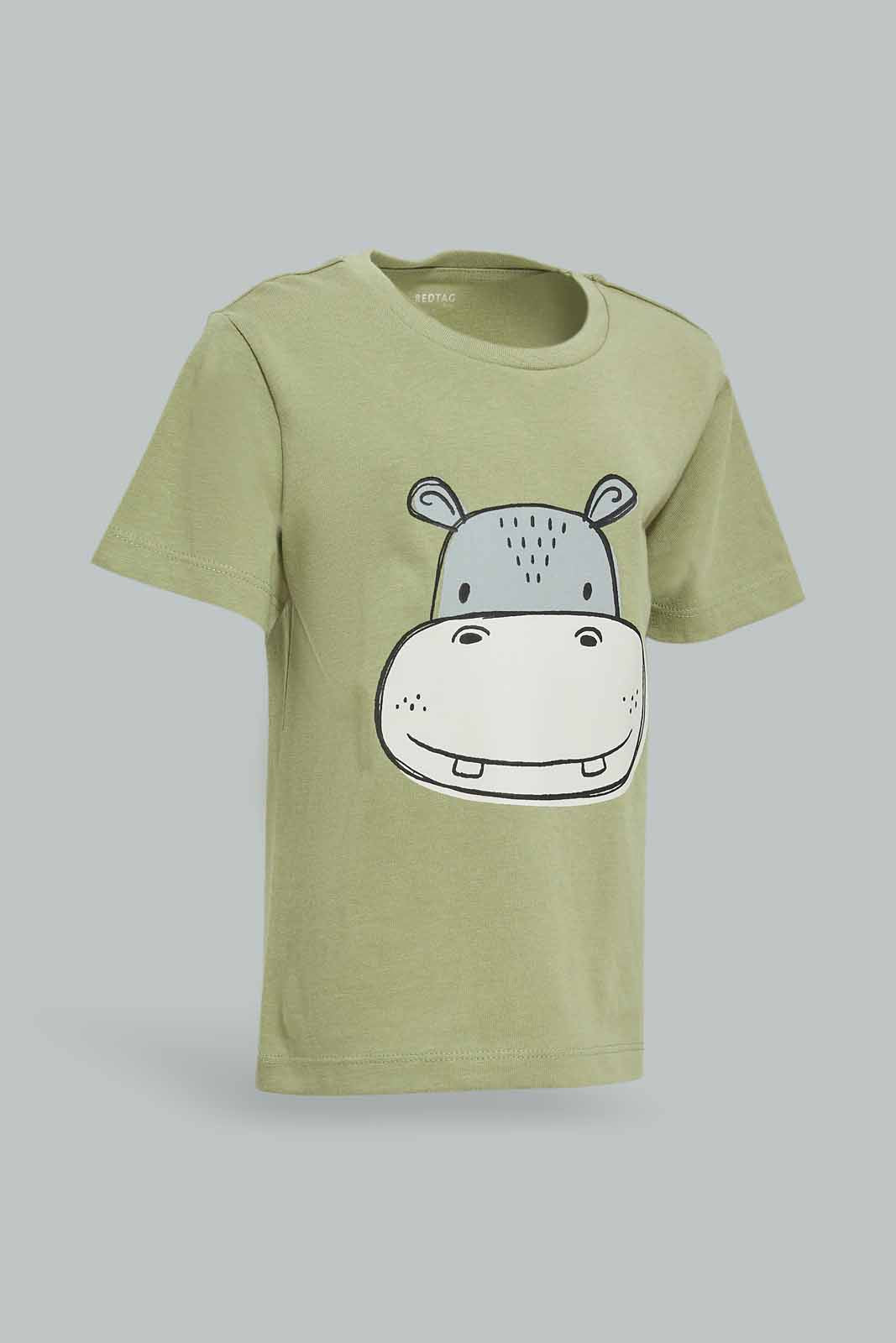 Redtag-Boys-2-Pack-Khaki-Hippo-And-Cream-Aop-Short-Slv-Tshirt-Category:T-Shirts,-Colour:Cream,-Deals:New-In,-Dept:Boys,-Filter:Infant-Boys-(3-to-24-Mths),-INB-T-Shirts,-New-In-INB-APL,-Non-Sale,-S23A,-Section:Boys-(0-to-14Yrs)-Infant-Boys-3 to 24 Months