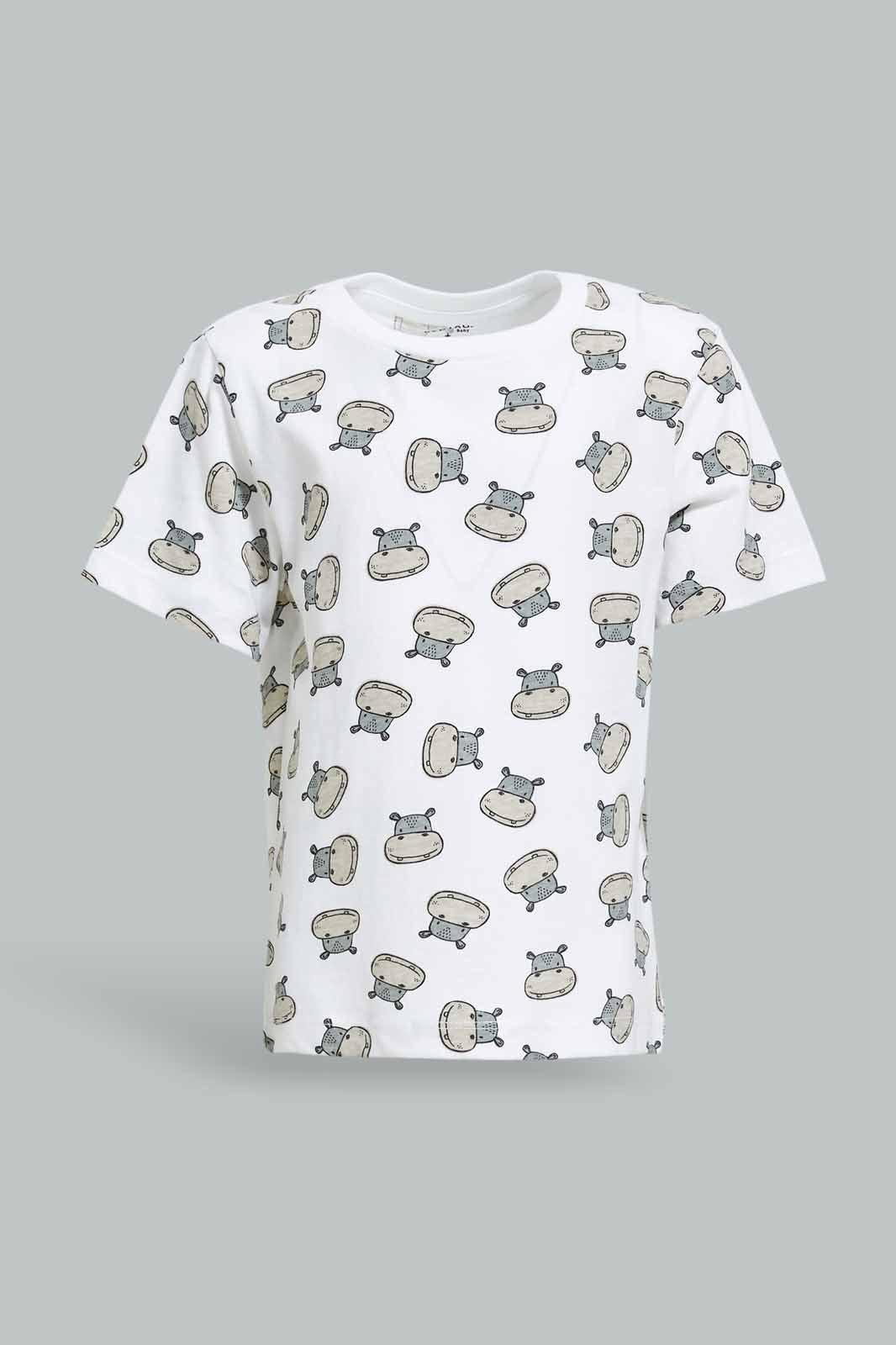 Redtag-Boys-2-Pack-Khaki-Hippo-And-Cream-Aop-Short-Slv-Tshirt-Category:T-Shirts,-Colour:Cream,-Deals:New-In,-Dept:Boys,-Filter:Infant-Boys-(3-to-24-Mths),-INB-T-Shirts,-New-In-INB-APL,-Non-Sale,-S23A,-Section:Boys-(0-to-14Yrs)-Infant-Boys-3 to 24 Months