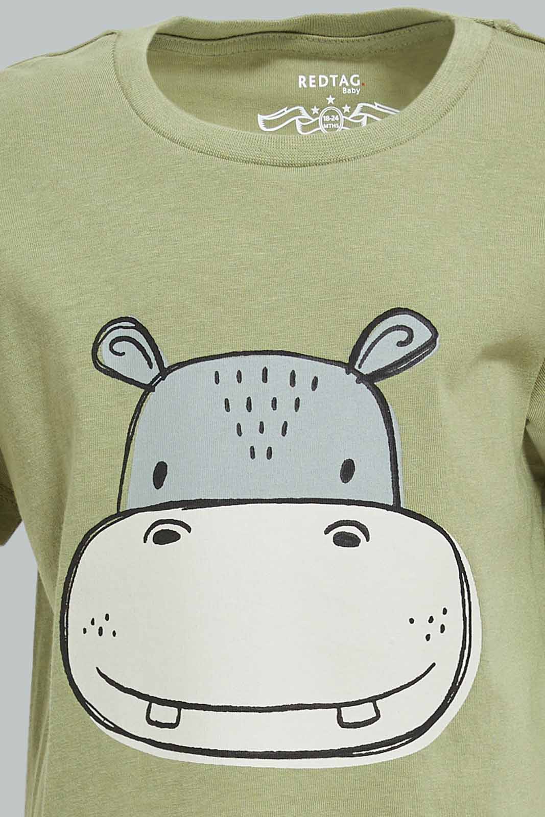 Redtag-Boys-2-Pack-Khaki-Hippo-And-Cream-Aop-Short-Slv-Tshirt-Category:T-Shirts,-Colour:Cream,-Deals:New-In,-Dept:Boys,-Filter:Infant-Boys-(3-to-24-Mths),-INB-T-Shirts,-New-In-INB-APL,-Non-Sale,-S23A,-Section:Boys-(0-to-14Yrs)-Infant-Boys-3 to 24 Months