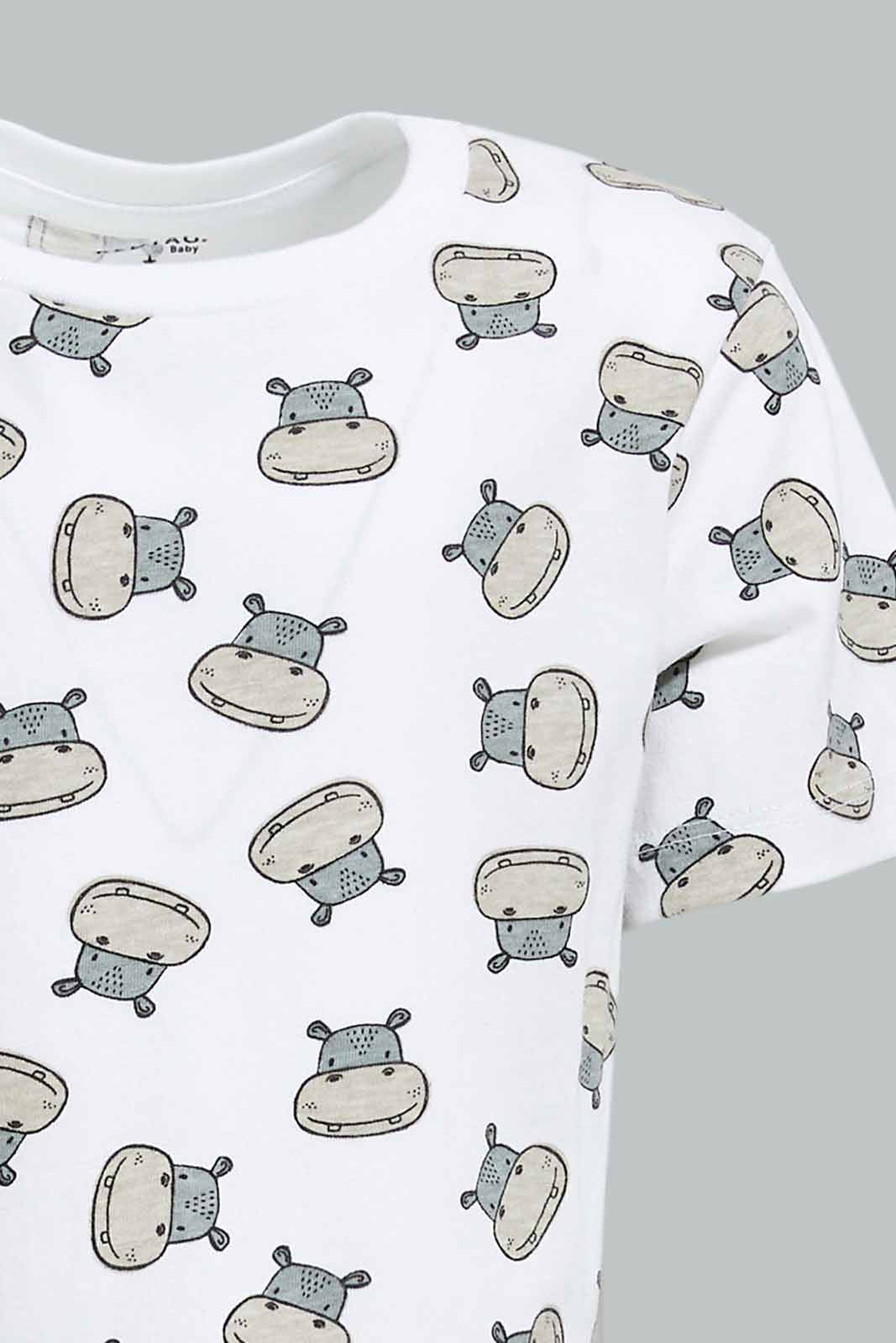 Redtag-Boys-2-Pack-Khaki-Hippo-And-Cream-Aop-Short-Slv-Tshirt-Category:T-Shirts,-Colour:Cream,-Deals:New-In,-Dept:Boys,-Filter:Infant-Boys-(3-to-24-Mths),-INB-T-Shirts,-New-In-INB-APL,-Non-Sale,-S23A,-Section:Boys-(0-to-14Yrs)-Infant-Boys-3 to 24 Months