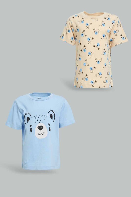 Redtag-Boys-2-Pack-Blue-Bear-And-Stone-Aop-Short-Slv-Tshirt-Category:T-Shirts,-Colour:Blue,-Deals:New-In,-Dept:Boys,-Filter:Infant-Boys-(3-to-24-Mths),-INB-T-Shirts,-New-In-INB-APL,-Non-Sale,-S23A,-Section:Boys-(0-to-14Yrs)-Infant-Boys-3 to 24 Months