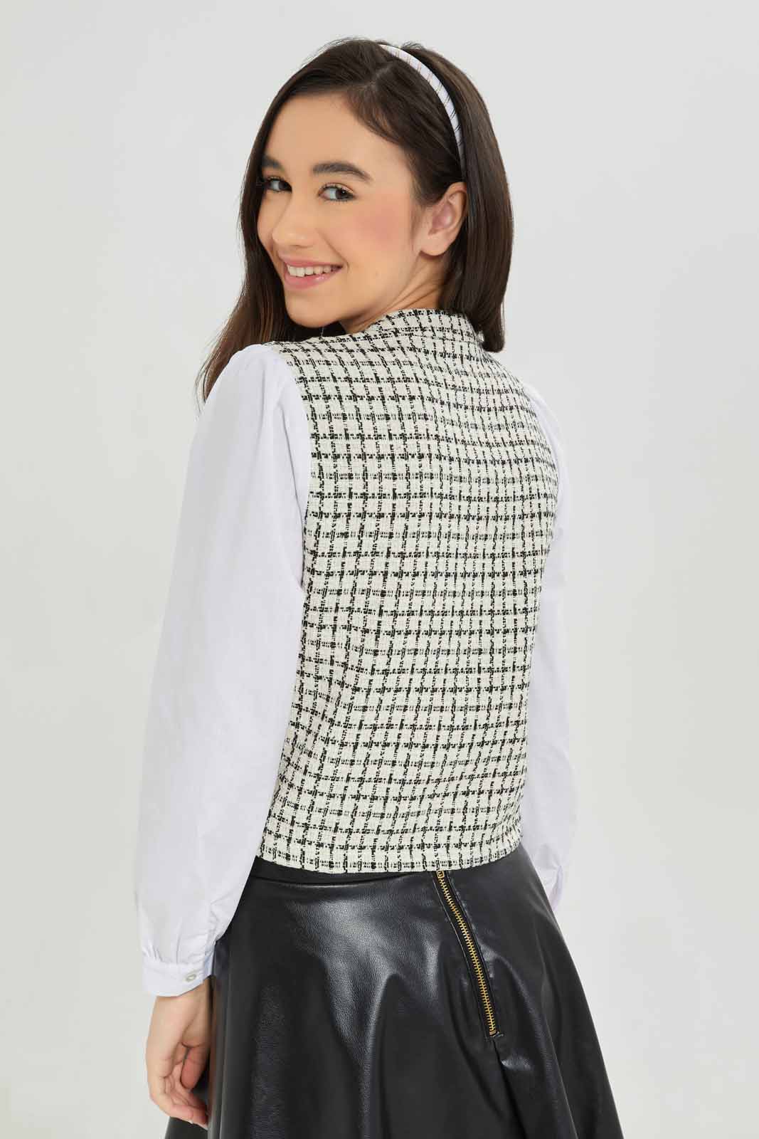 Redtag-Girls-Black/White-Shacket-Category:Blouses,-Colour:White,-Deals:New-In,-Dept:Girls,-Filter:Senior-Girls-(8-to-14-Yrs),-GSR-Blouses,-New-In-GSR-APL,-Non-Sale,-S23A,-Section:Girls-(0-to-14Yrs)-Senior-Girls-9 to 14 Years