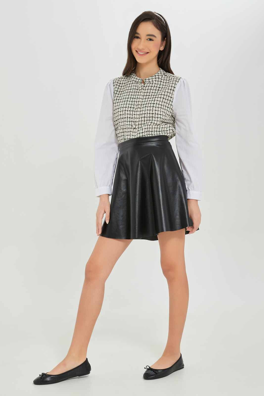 Redtag-Girls-Black/White-Shacket-Category:Blouses,-Colour:White,-Deals:New-In,-Dept:Girls,-Filter:Senior-Girls-(8-to-14-Yrs),-GSR-Blouses,-New-In-GSR-APL,-Non-Sale,-S23A,-Section:Girls-(0-to-14Yrs)-Senior-Girls-9 to 14 Years