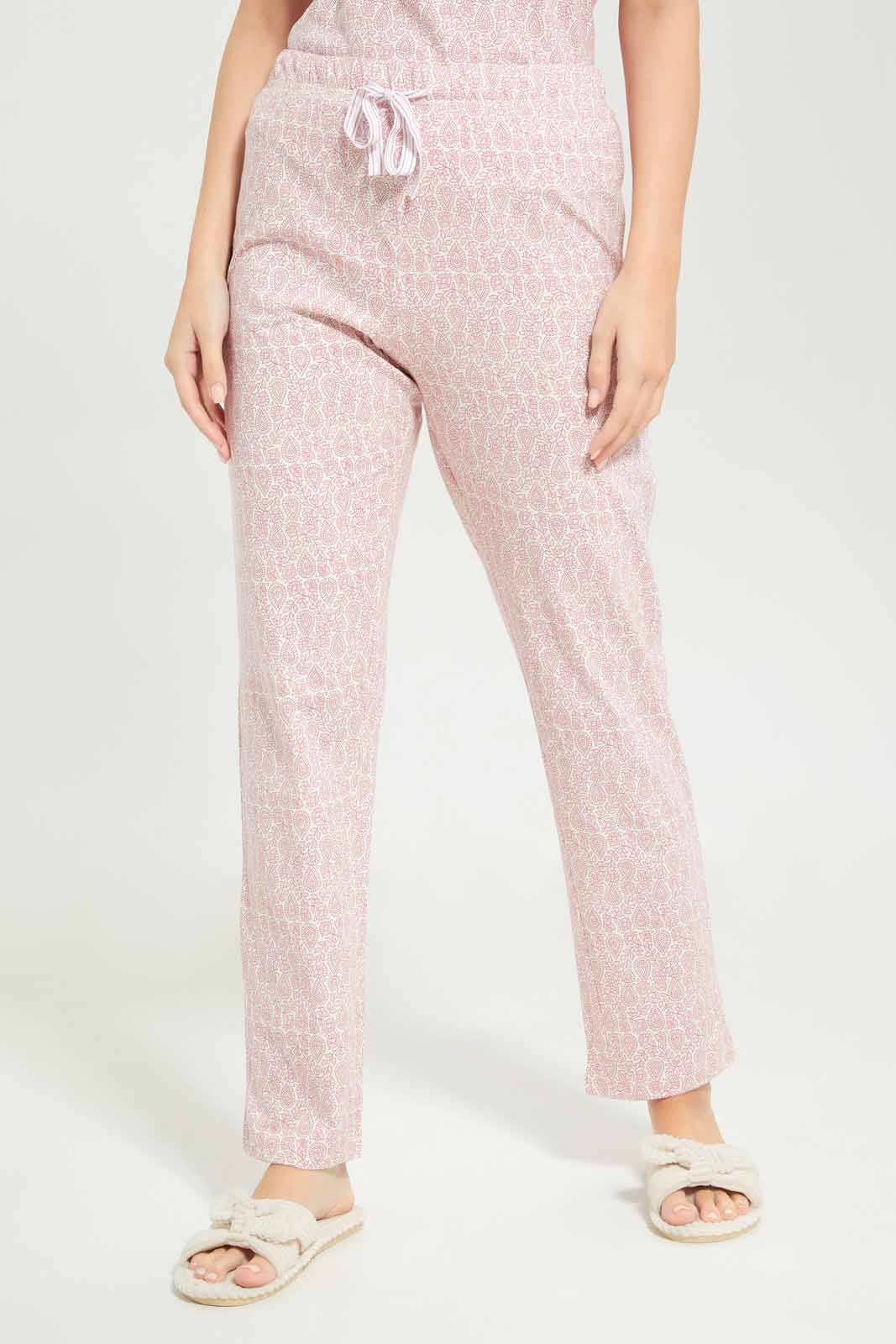 Redtag-Women-Pink-Color-Aop-Short-Sleeves-Pajama-Set-Category:Pyjama-Sets,-Colour:Apricot,-Deals:New-In,-Dept:Ladieswear,-Filter:Women's-Clothing,-New-In-Women-APL,-Non-Sale,-S23A,-Section:Women,-TBL,-Women-Pyjama-Sets--
