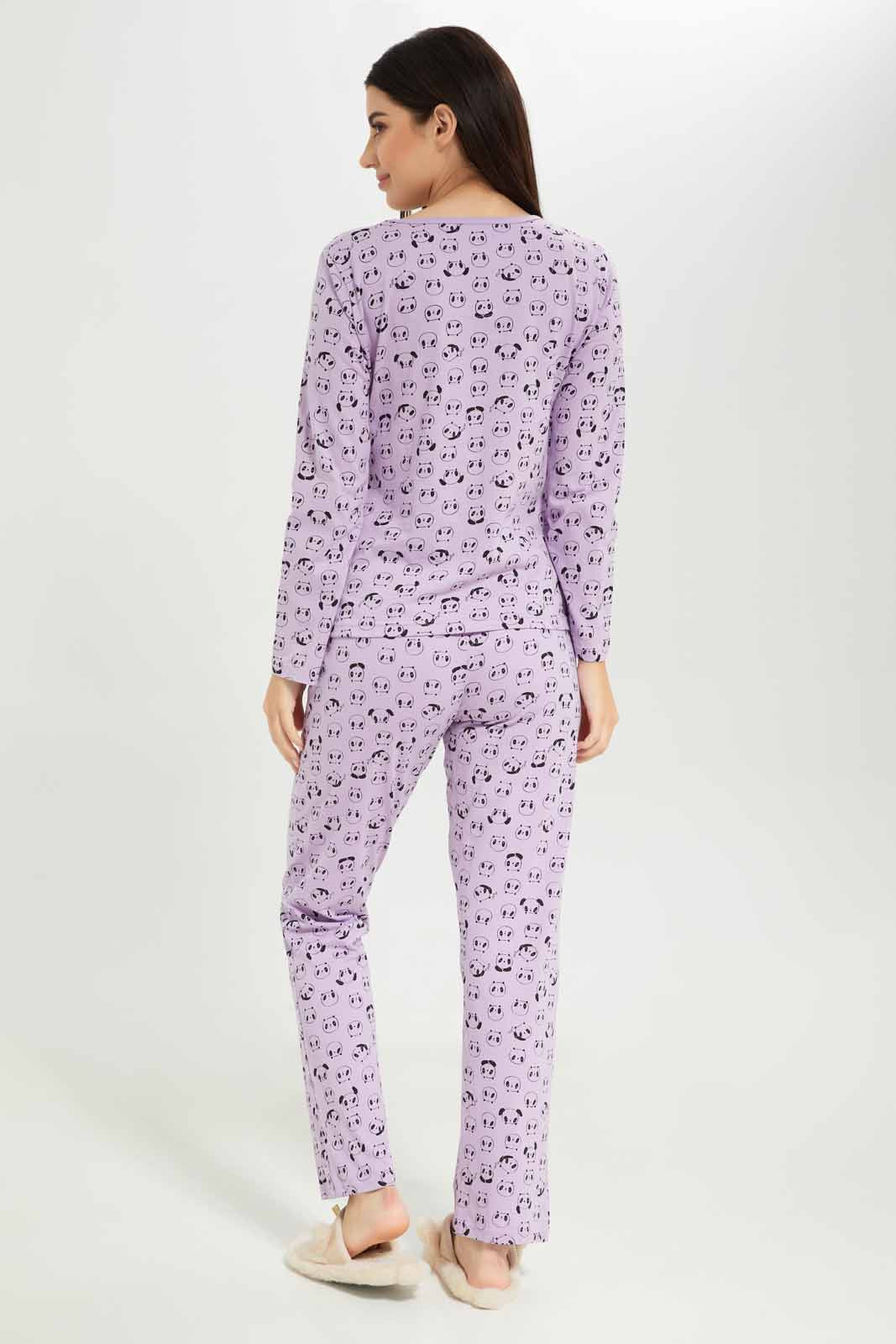 Redtag-Women-Purple-Color-Aop-Short-Sleeves-Pajama-Set-Category:Pyjama-Sets,-Colour:Purple,-Deals:New-In,-Dept:Ladieswear,-Filter:Women's-Clothing,-New-In-Women-APL,-Non-Sale,-S23A,-Section:Women,-TBL,-Women-Pyjama-Sets--