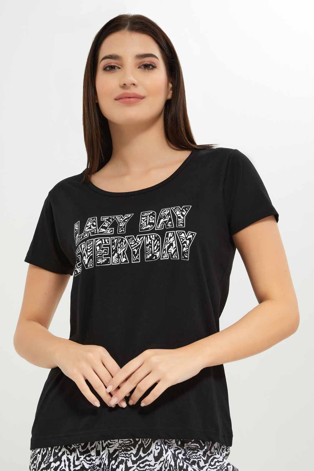 Redtag-Women-Black-Color-Aop-Bottom-Pajama-Set-Category:Pyjama-Sets,-Colour:Black,-Deals:New-In,-Dept:Ladieswear,-Filter:Women's-Clothing,-New-In-Women-APL,-Non-Sale,-S23A,-Section:Women,-TBL,-Women-Pyjama-Sets--