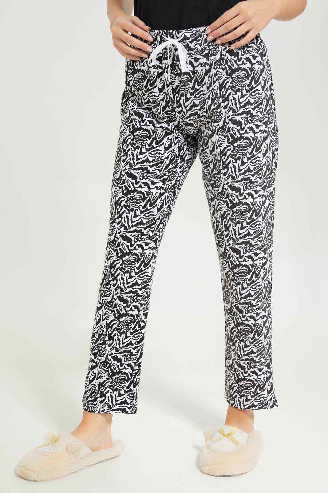 Redtag-Women-Black-Color-Aop-Bottom-Pajama-Set-Category:Pyjama-Sets,-Colour:Black,-Deals:New-In,-Dept:Ladieswear,-Filter:Women's-Clothing,-New-In-Women-APL,-Non-Sale,-S23A,-Section:Women,-TBL,-Women-Pyjama-Sets--