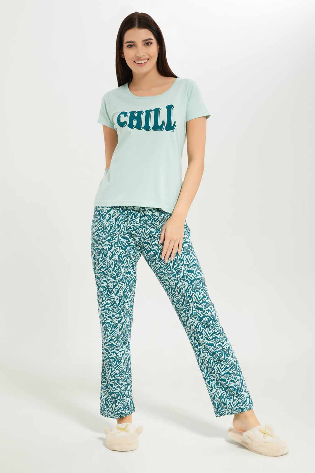 Redtag-Women-Mint-Color-Short-Sleeves-Pajama-Set-Category:Pyjama-Sets,-Colour:Mint,-Deals:New-In,-Dept:Ladieswear,-Filter:Women's-Clothing,-New-In-Women-APL,-Non-Sale,-S23A,-Section:Women,-TBL,-Women-Pyjama-Sets--