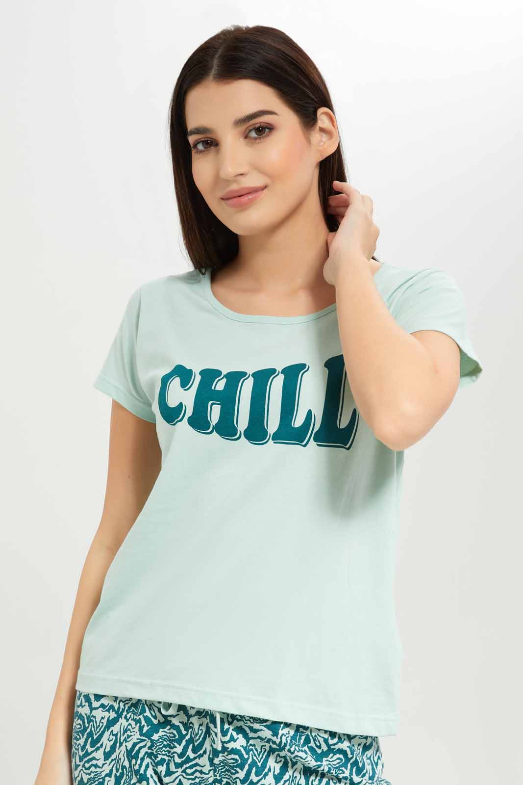 Redtag-Women-Mint-Color-Short-Sleeves-Pajama-Set-Category:Pyjama-Sets,-Colour:Mint,-Deals:New-In,-Dept:Ladieswear,-Filter:Women's-Clothing,-New-In-Women-APL,-Non-Sale,-S23A,-Section:Women,-TBL,-Women-Pyjama-Sets--